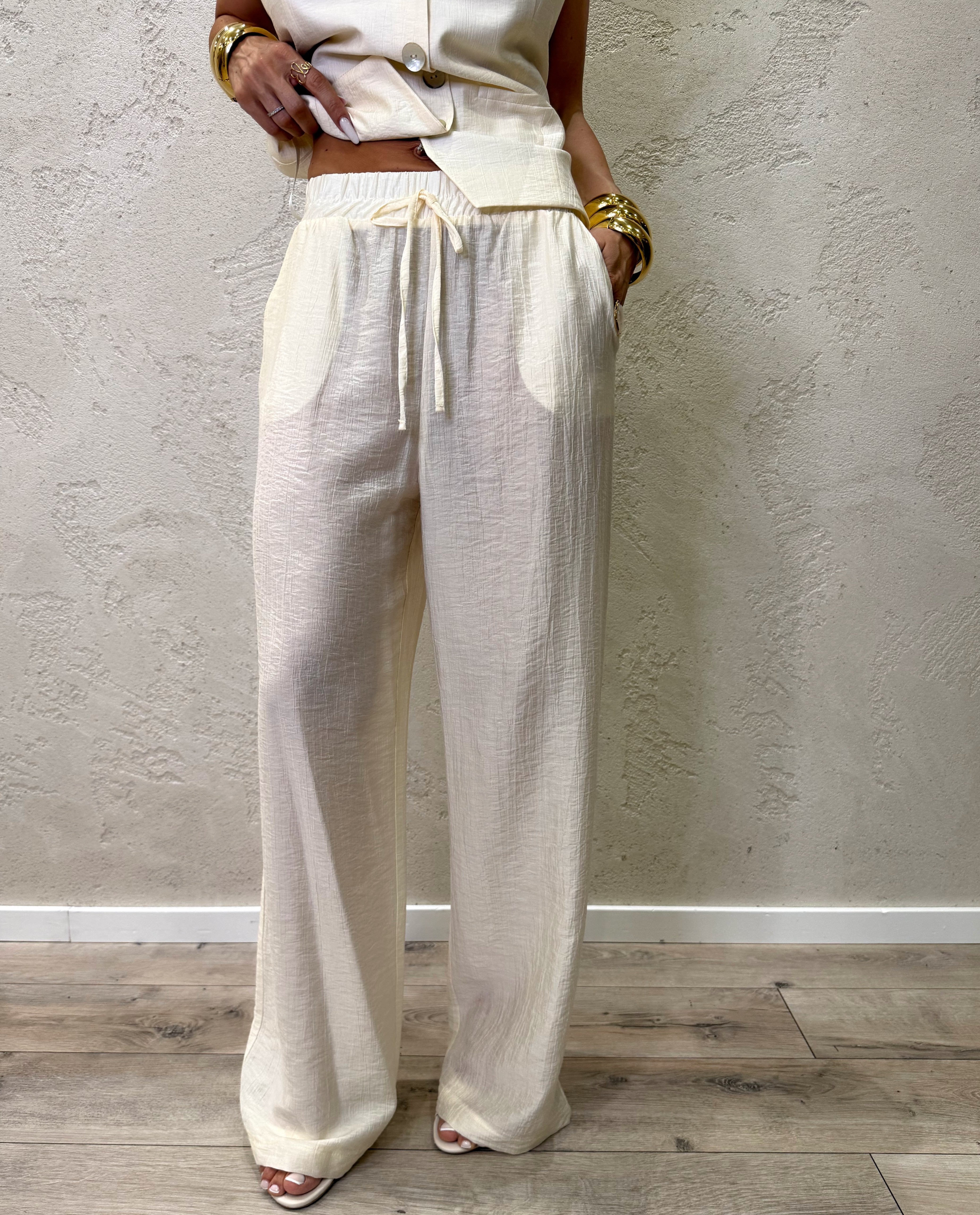 pantalone morbido a palazzo con cuolisse in vita PIA-Q549 BURRO HAVEONE