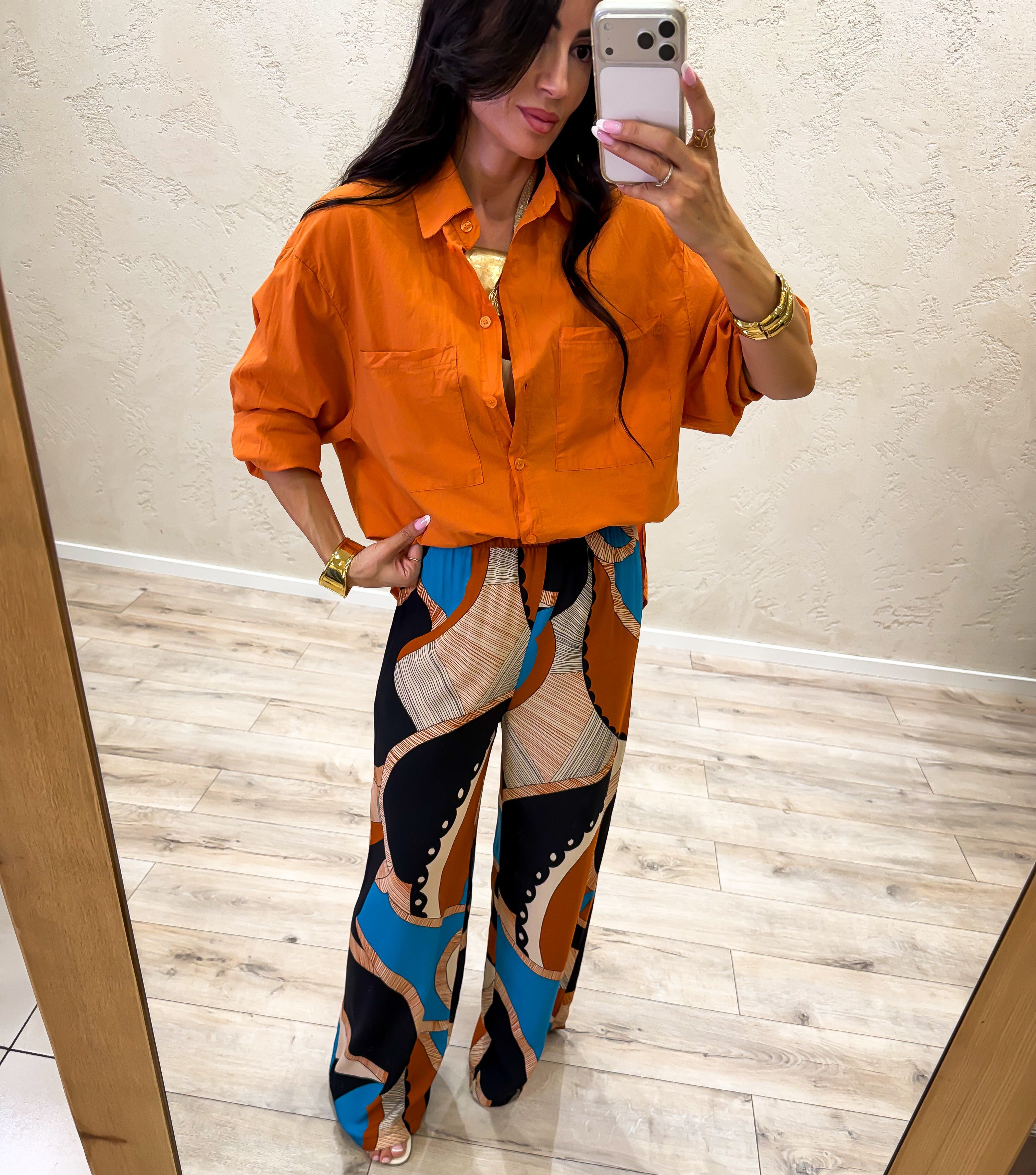 pantalone a palazzo in viscosa PIA-Q673 CELESTE/NERO HAVEONE