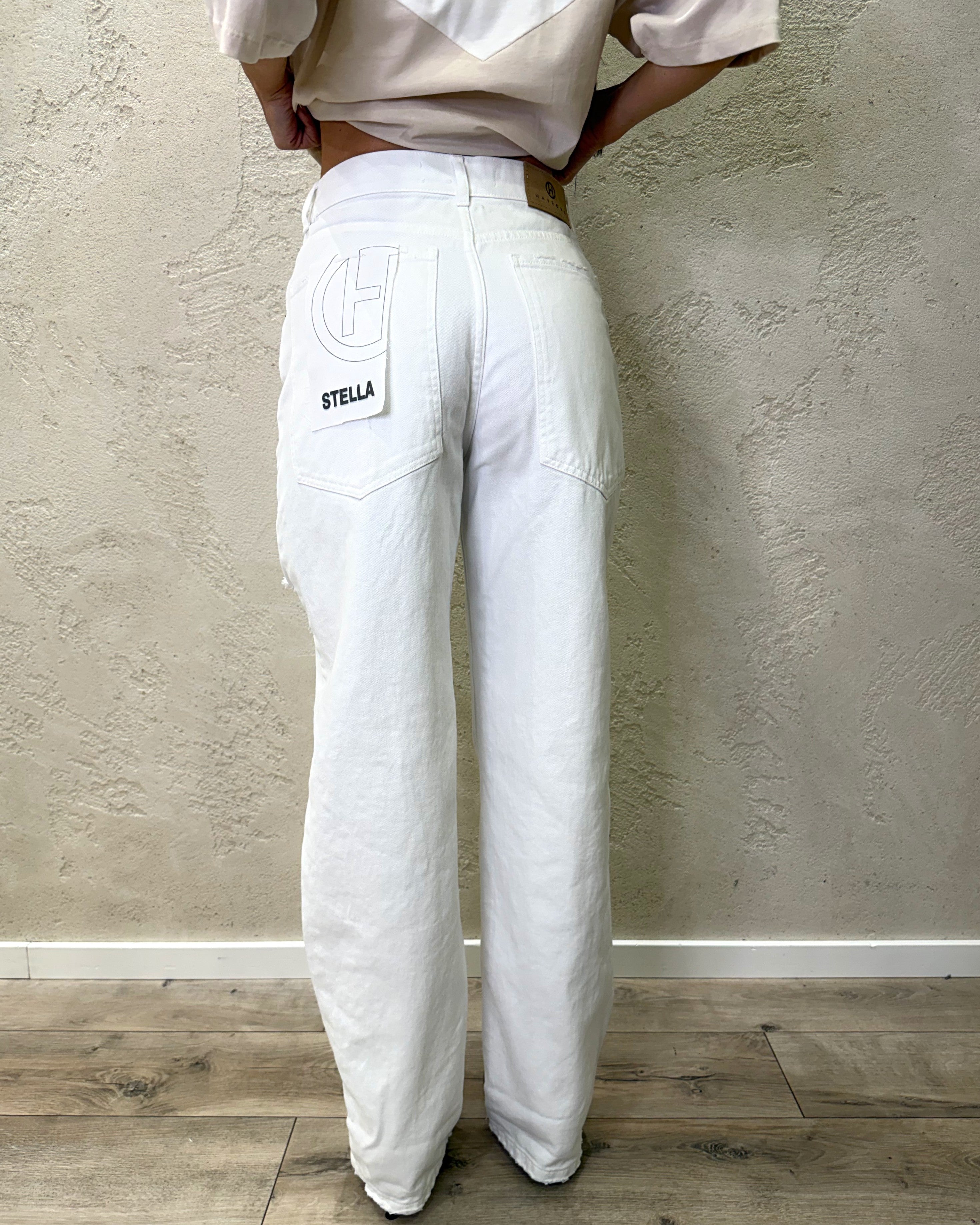 jeans modello stella in tela ferma a gamba dritta PLS-Q402 BIANCO HAVEONE