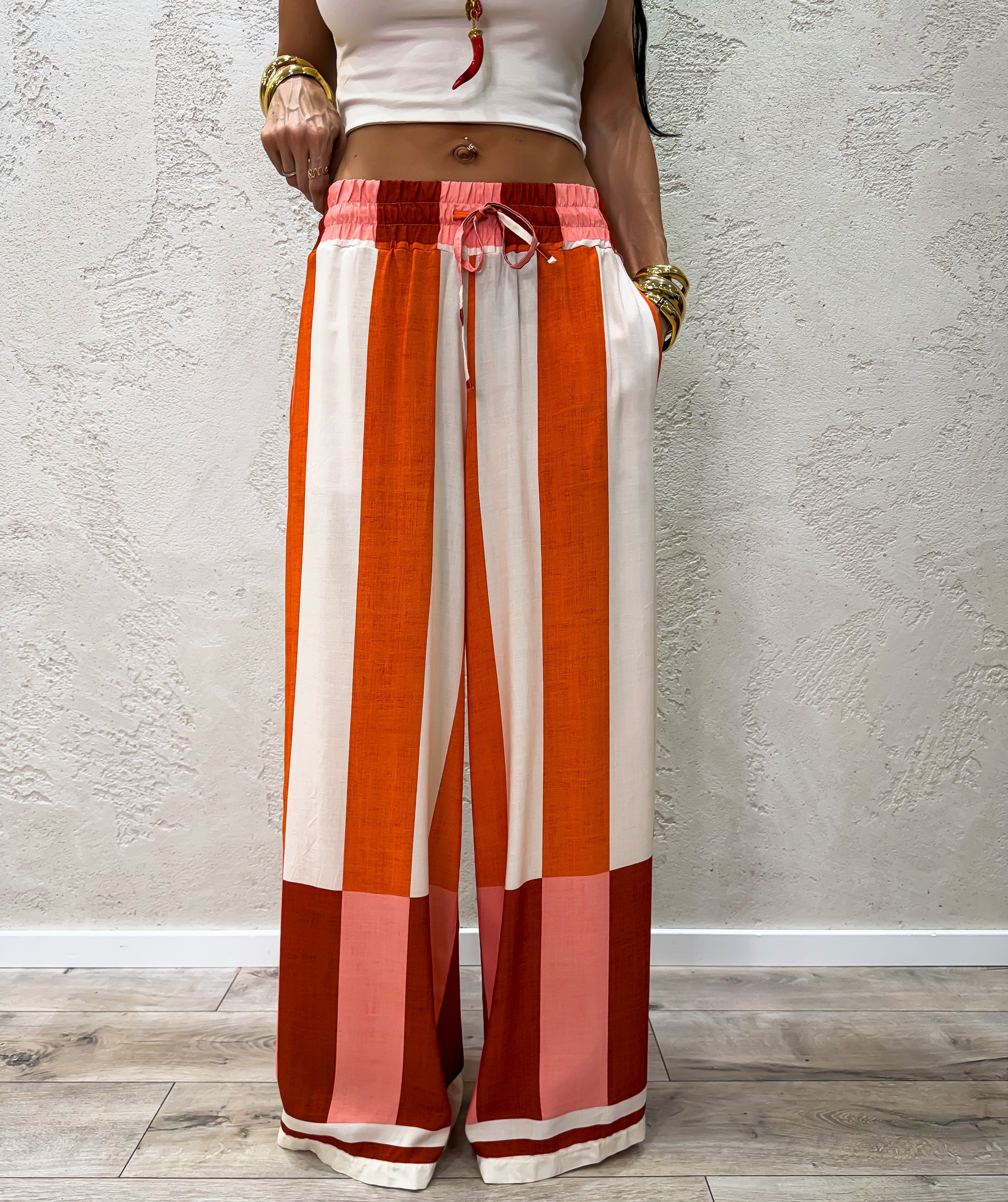 pantalone a palazzo fantasia righe 100% viscosa PMA-Q689 FANTASIA HAVEONE