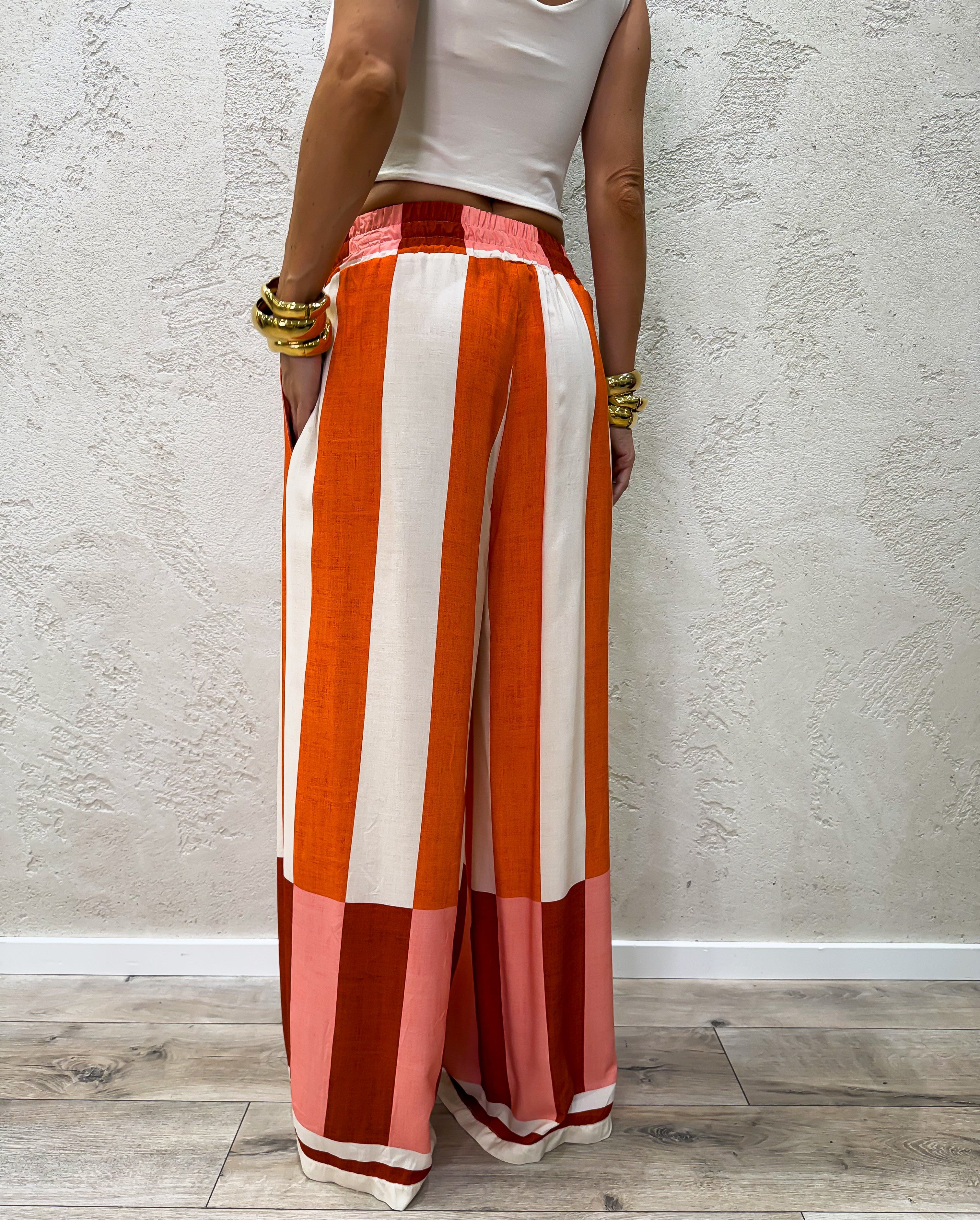 pantalone a palazzo fantasia righe 100% viscosa PMA-Q689 FANTASIA HAVEONE