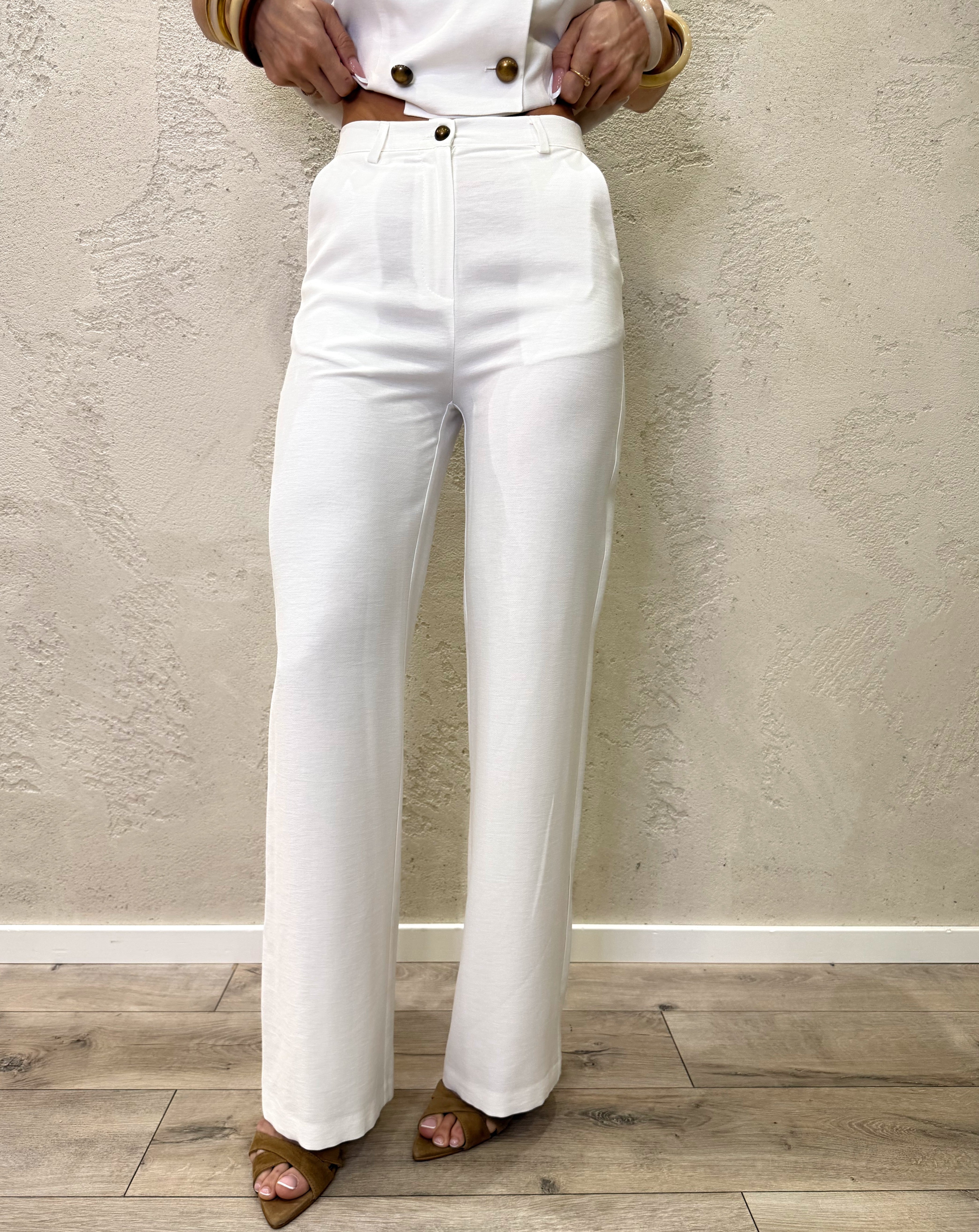 pantaloni a gamba dritta vestibilità morbida con bottone a contrasto PMN-Q419 BIANCO HAVEONE