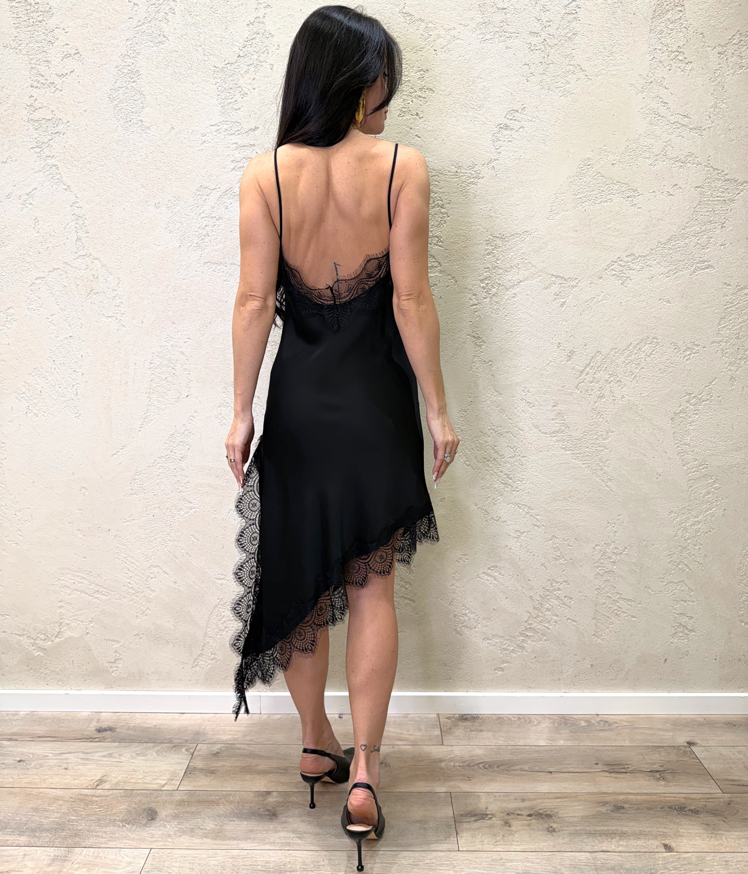 abito mini con inserti in pizzo in 100% viscosa 12059 NERO SUSY MIX