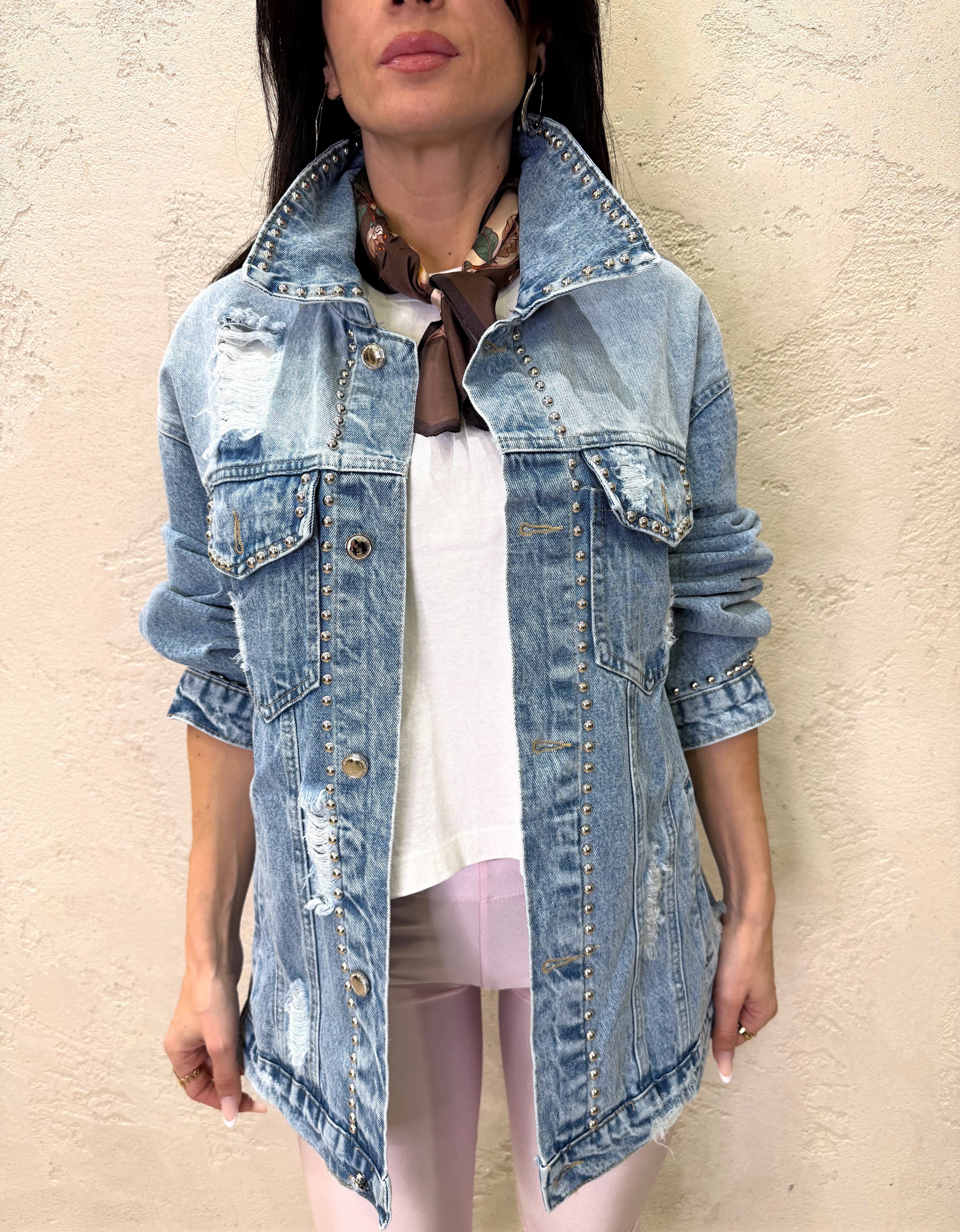 giacca in denim con rotture e borchie 258711 DENIM SUSY MIX