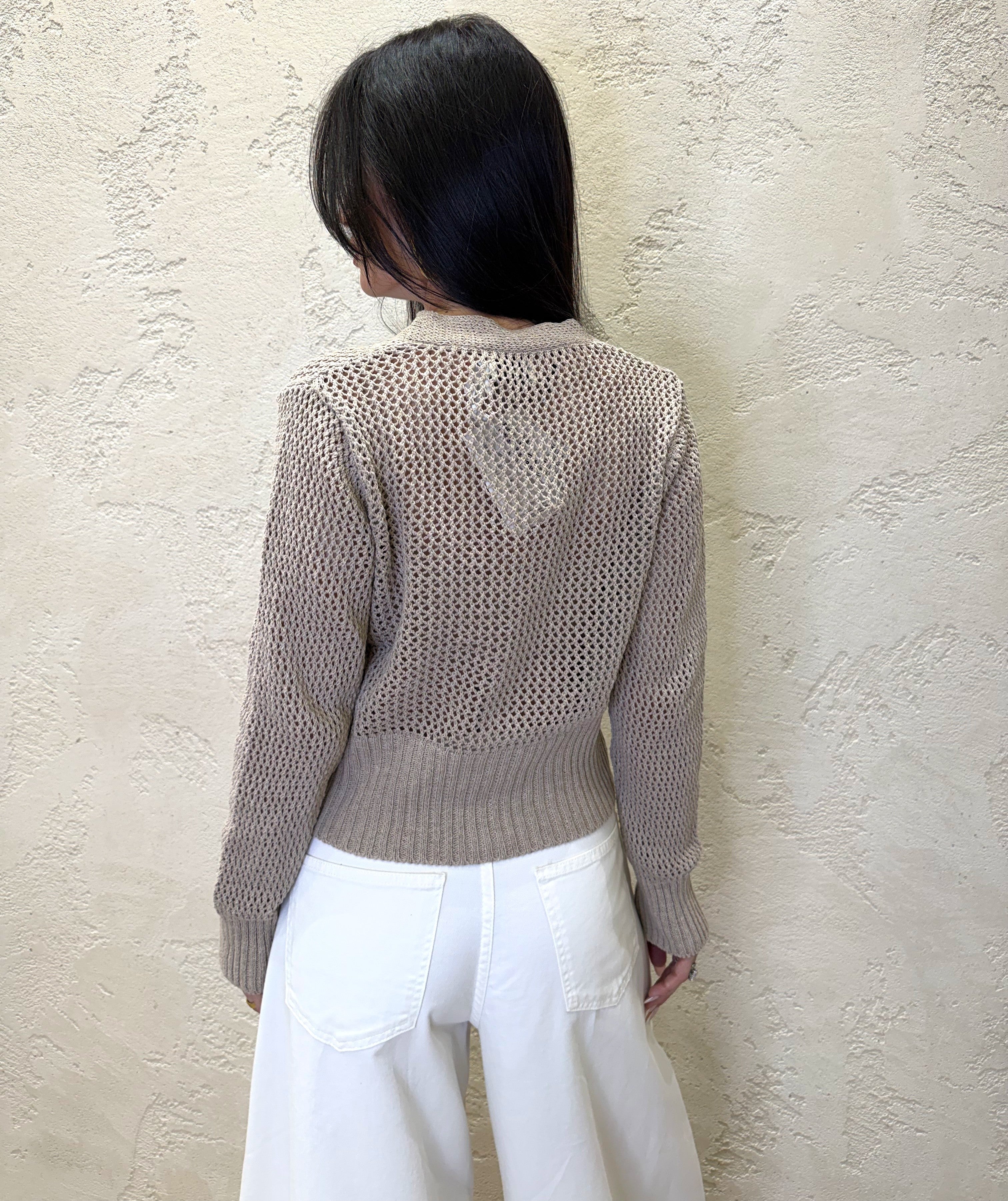 cardigan in maglia traforato con bottone singolo 26216 CORDA SUSY MIX