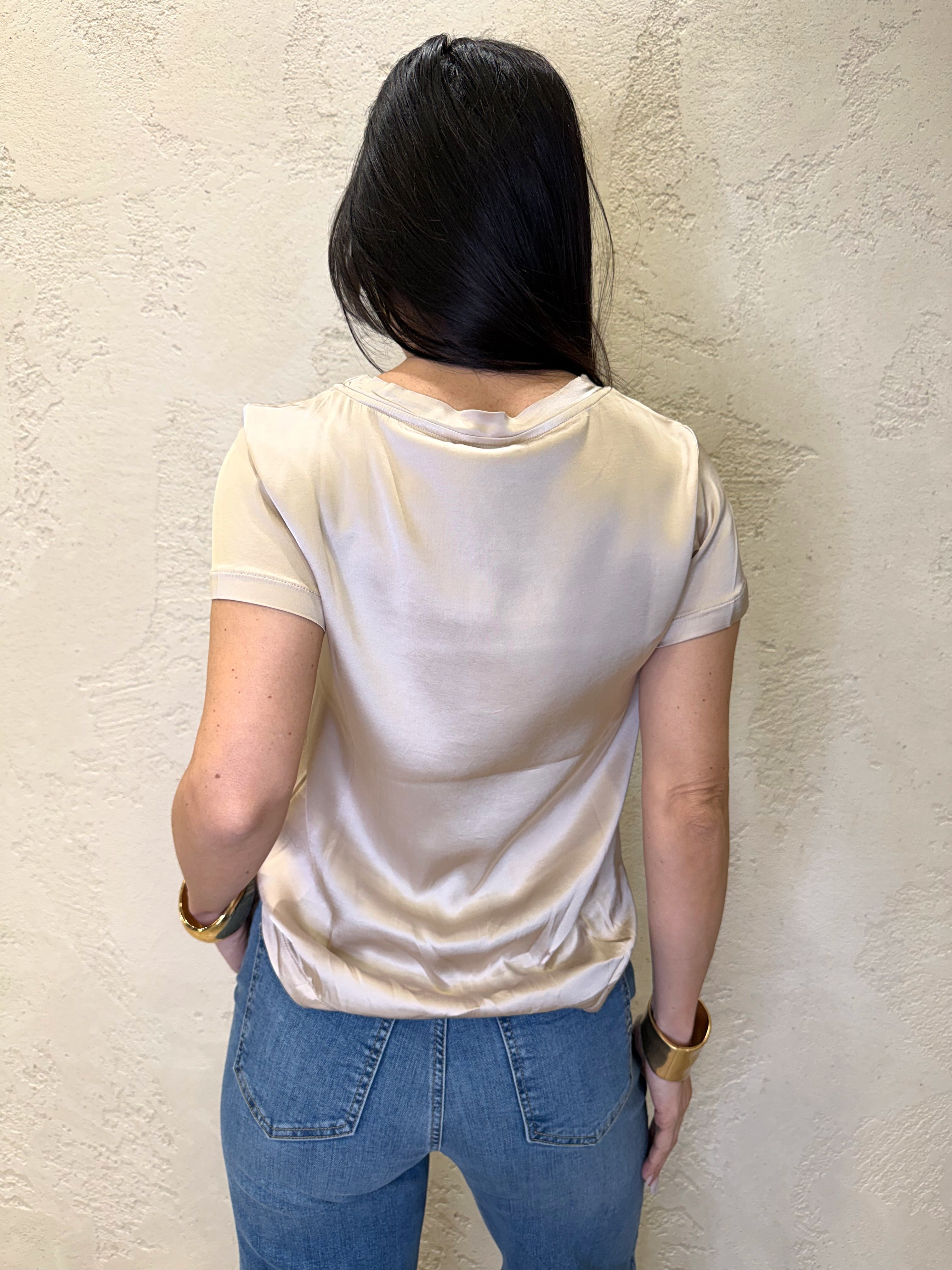 Blusa elasticizzata in satin 26FA705BU BEIGE SUSY MIX