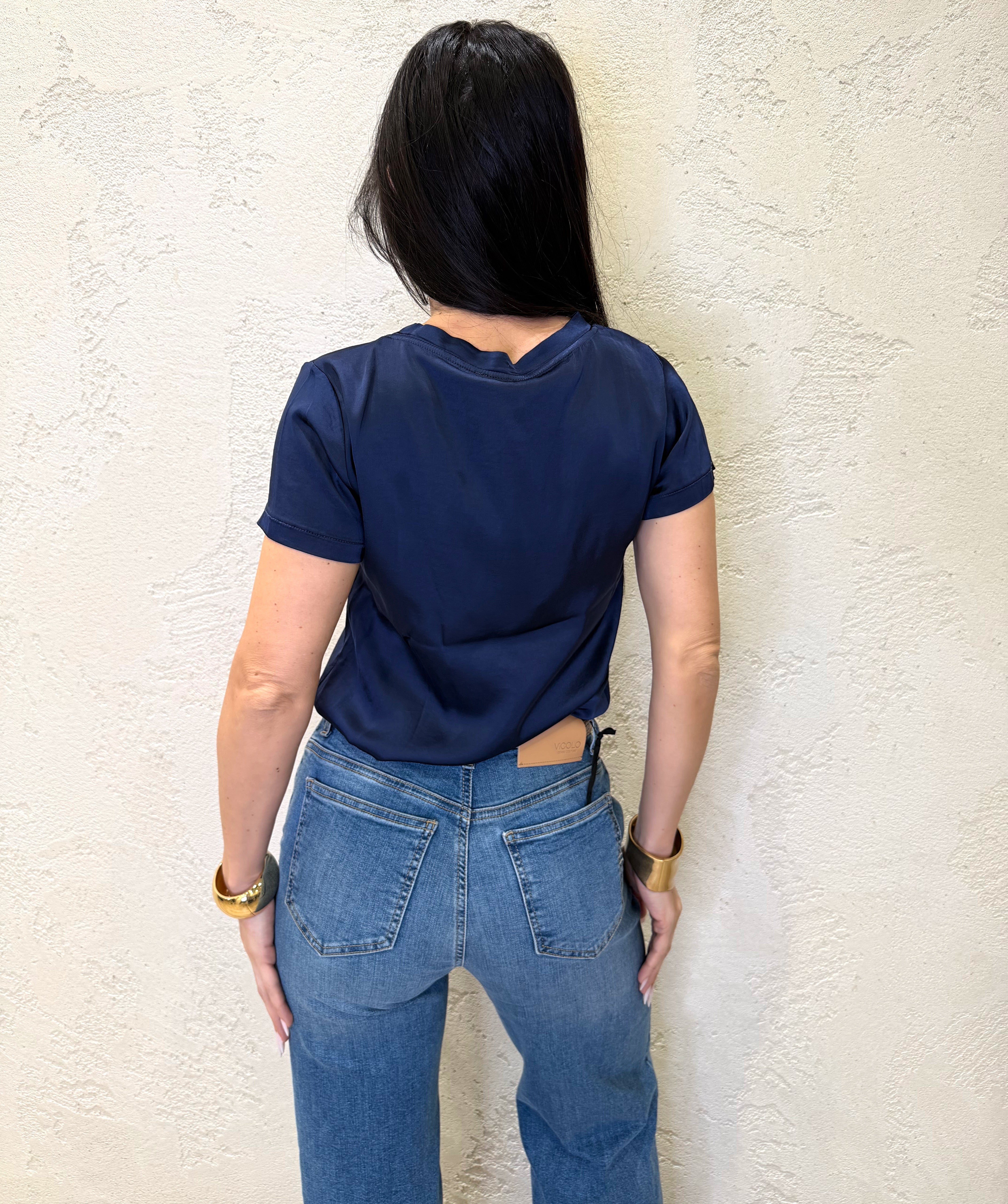 Blusa elasticizzata in satin 26FA705BU BLU SUSY MIX