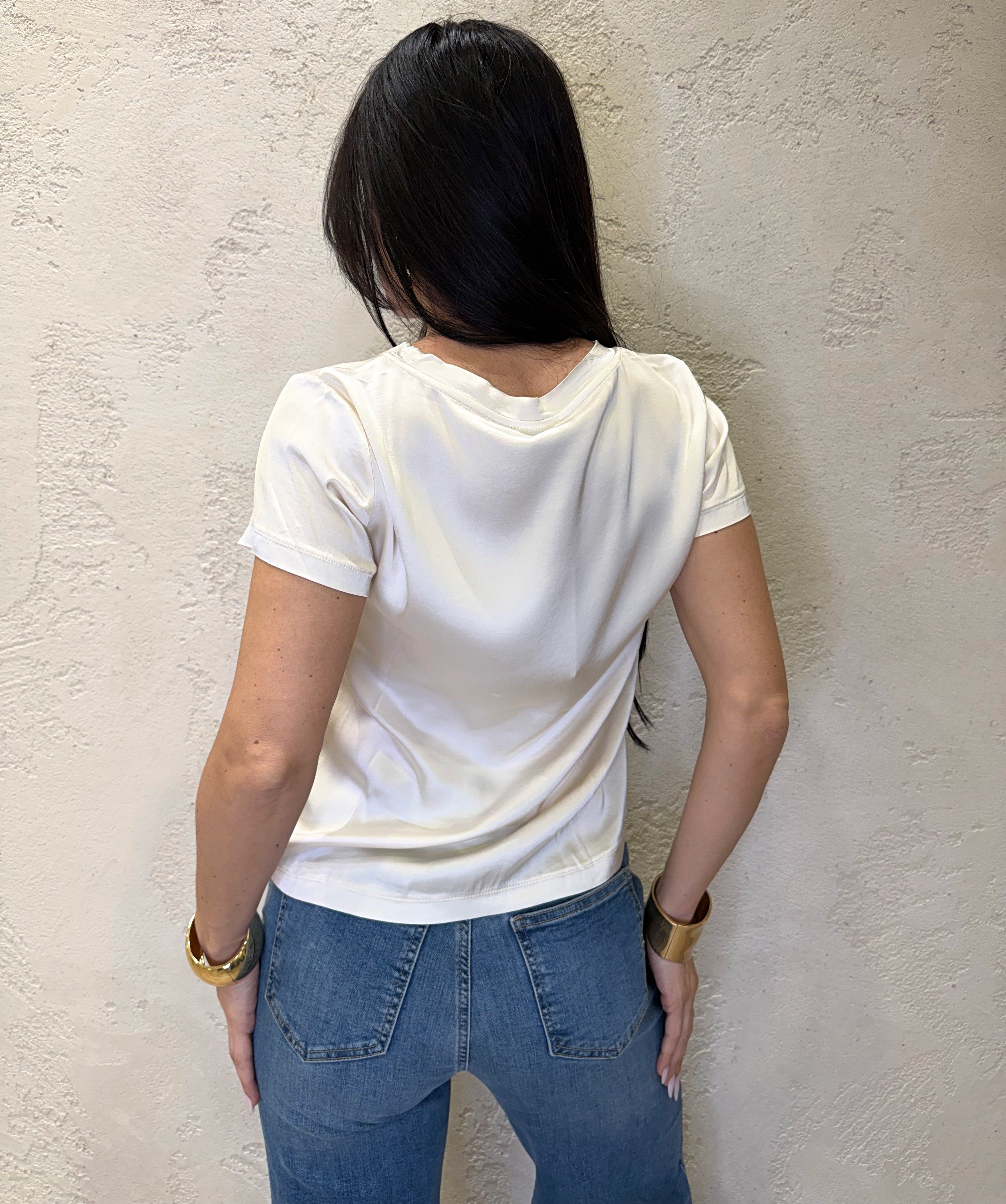 Blusa elasticizzata in satin 26FA705BU BURRO SUSY MIX