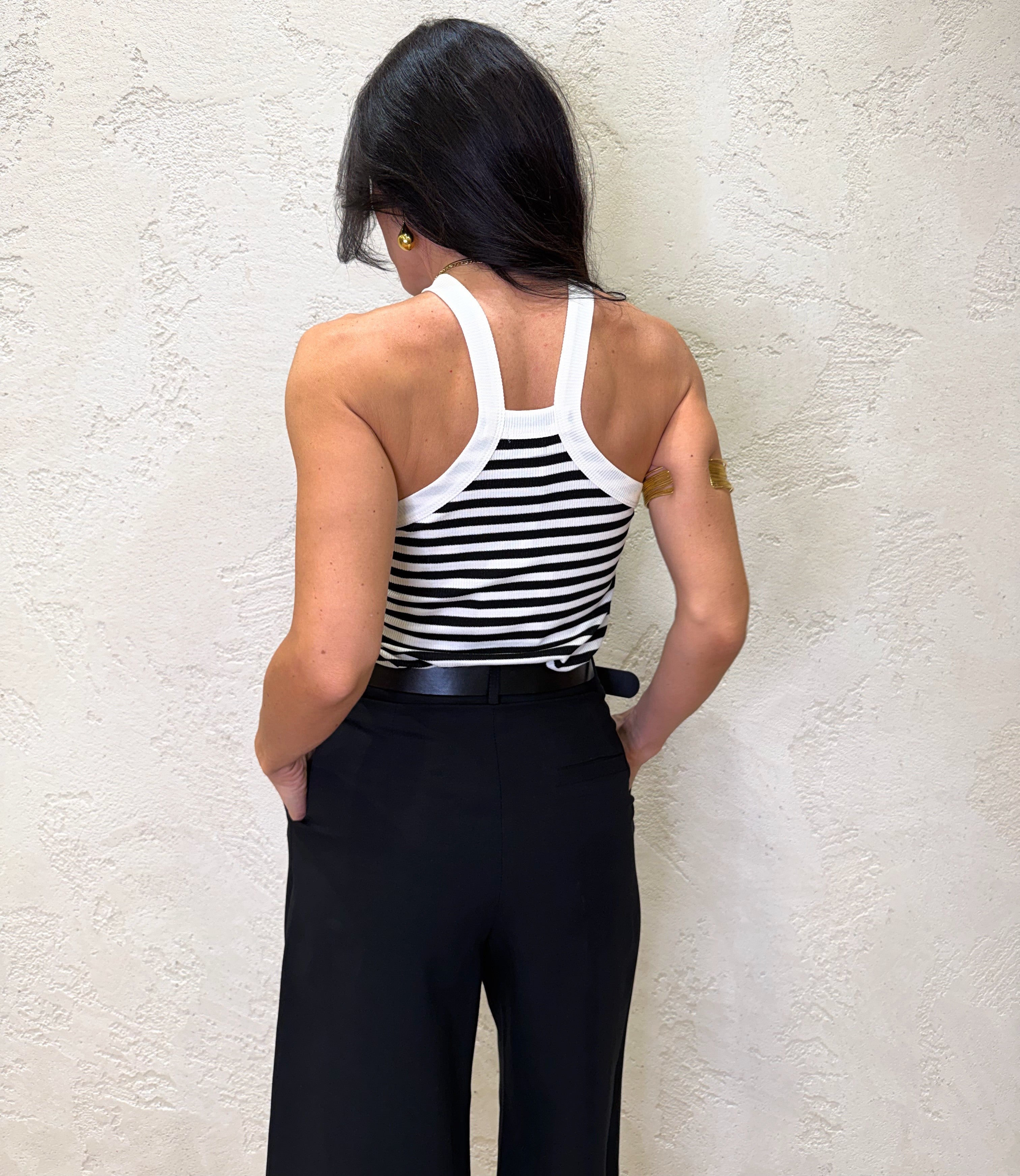 canotta a costine con scollo all'americana in viscosa elasticizzata 2722 NERO SUSY MIX