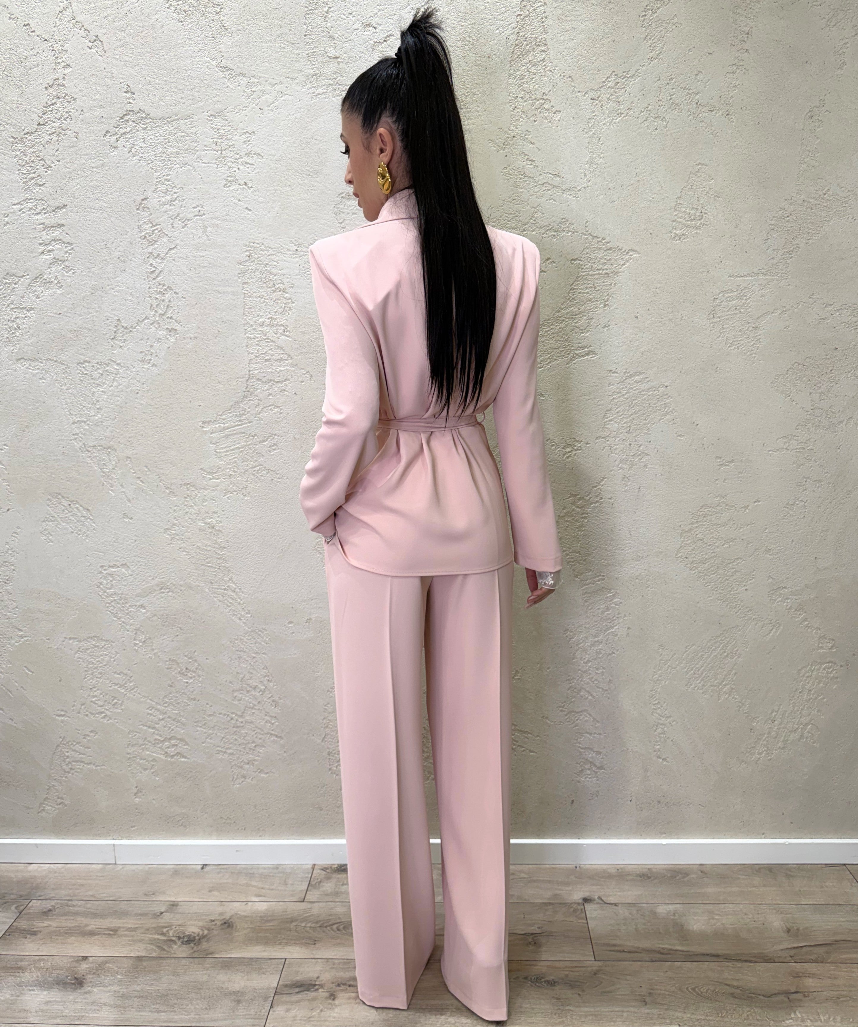 completo blazer con cintura e pantalone tessuto fluido 303211 ROSA CIPRIA SUSY MIX