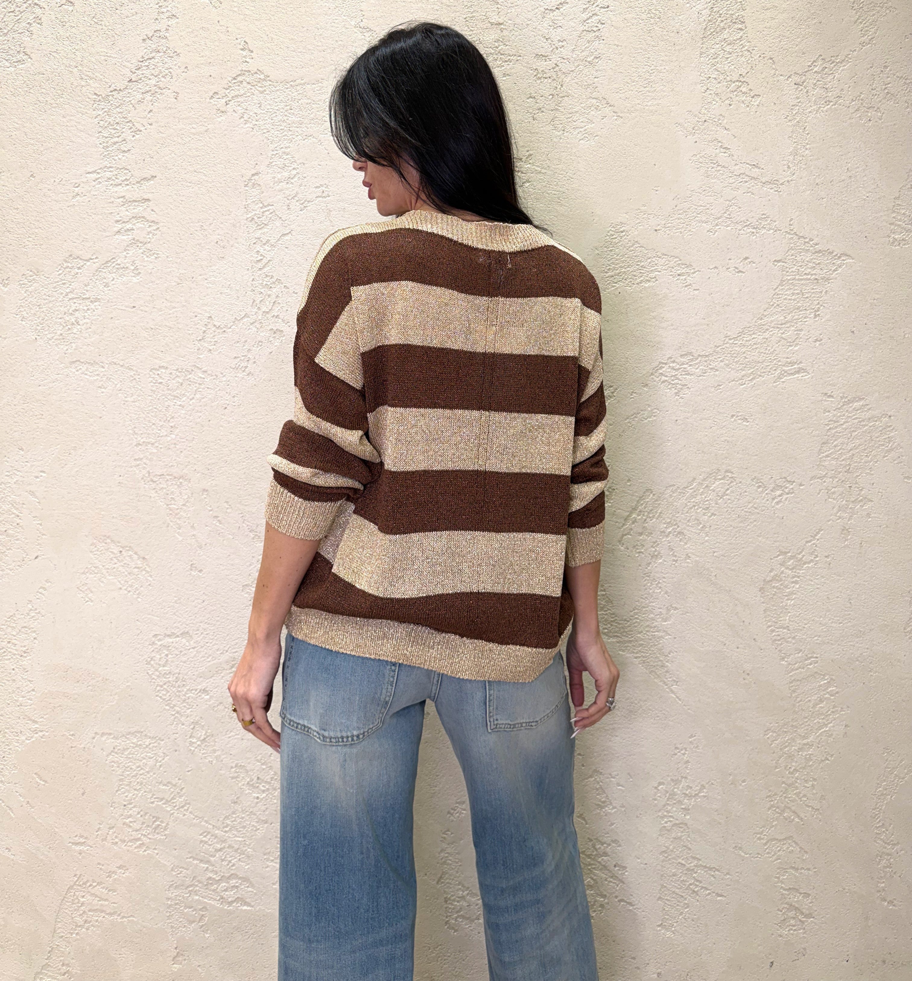pull vestibilitΓ morbida in lurex fantasia a righe W26020 TABACCO SUSY MIX