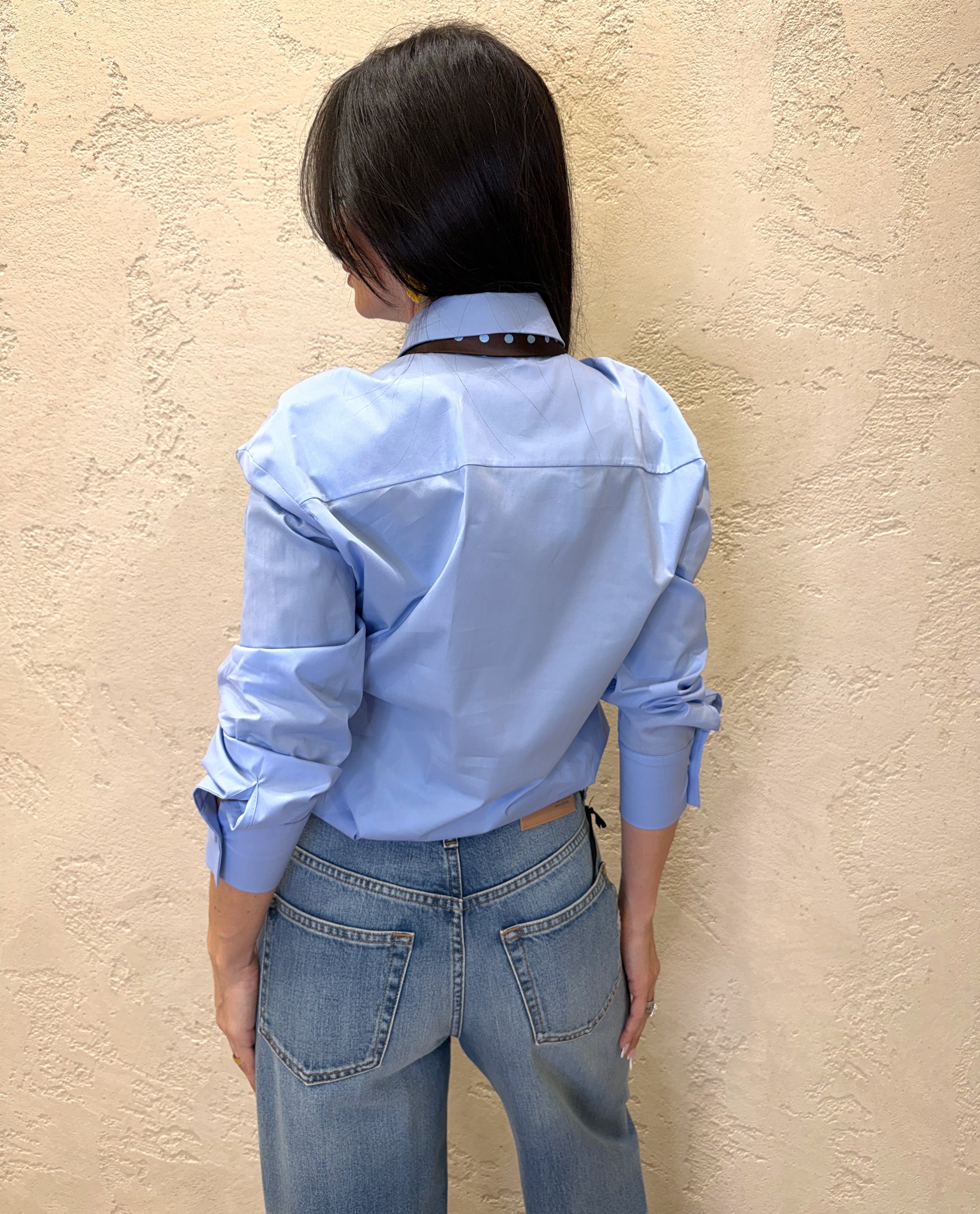 camicia morbda con cravatta a pois in dotazione 26C4355 CELESTE/MORO TENSIONE IN