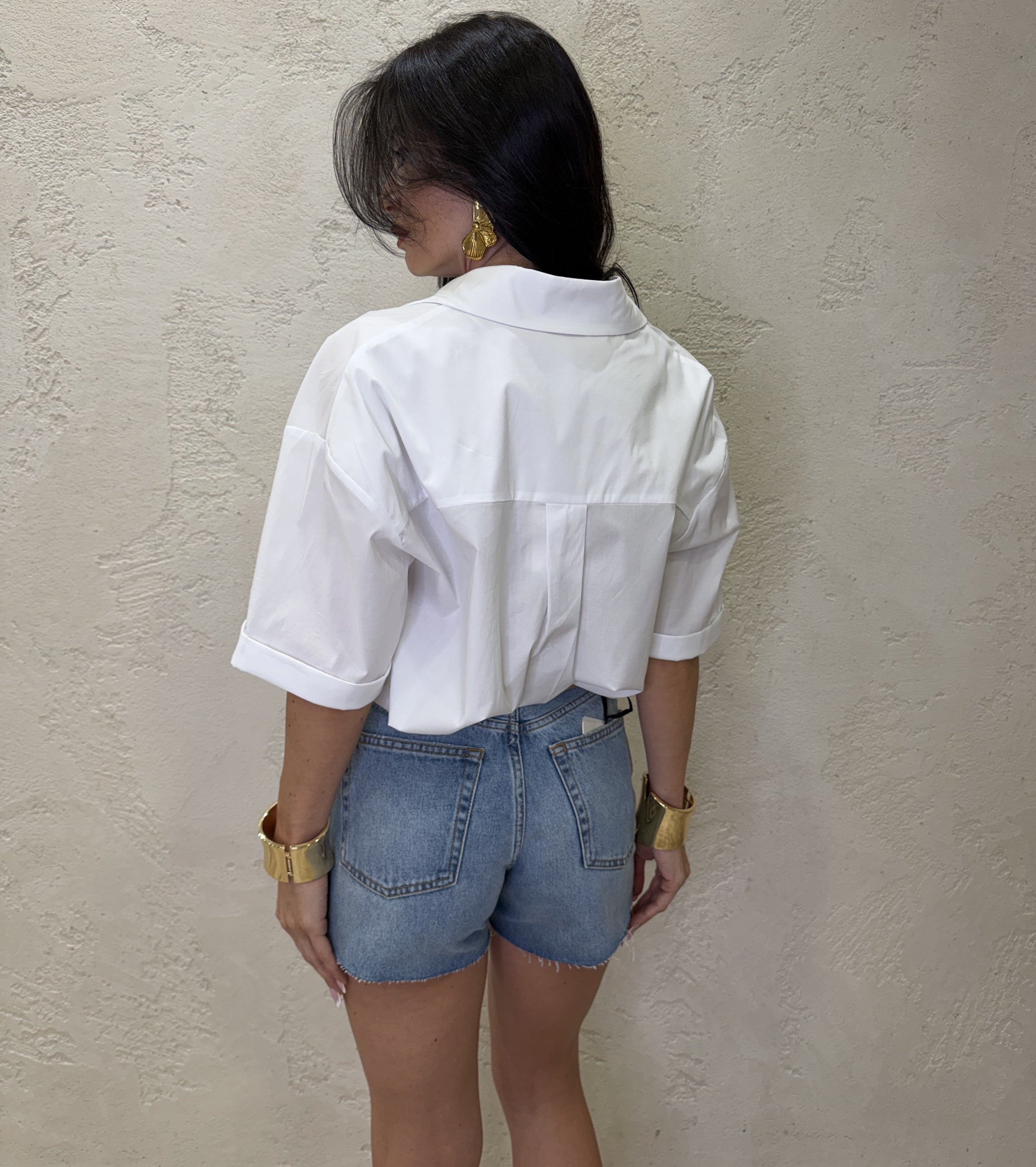 camicia ampia manica corta stampa n°5 26C5004 BIANCO/ROSSO TENSIONE IN