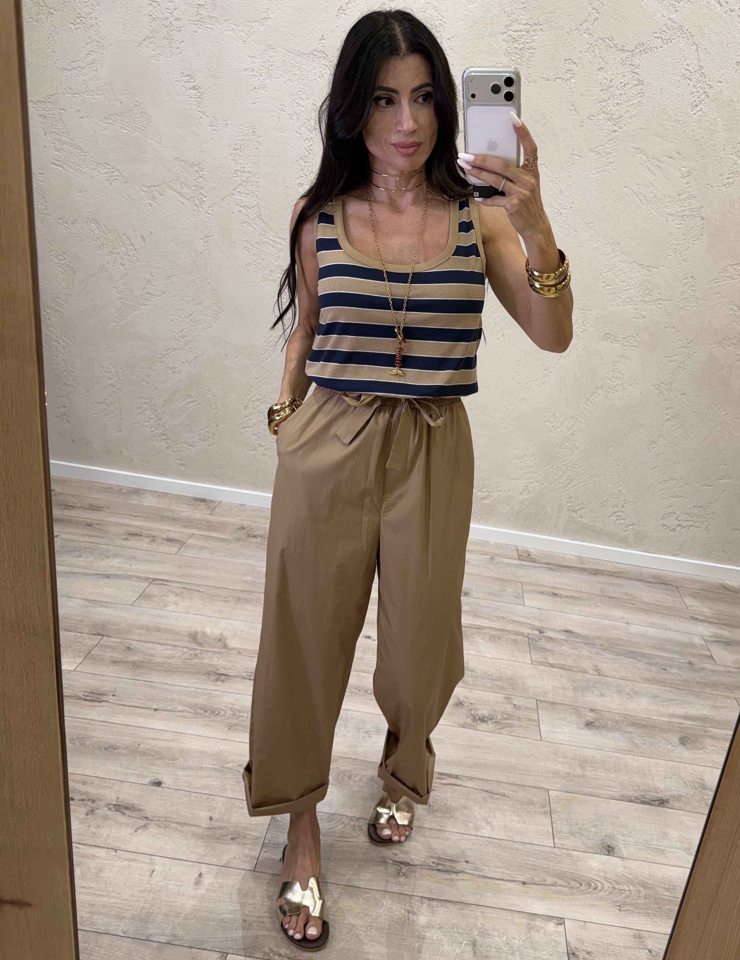jumpsuit "miu" doppio tessuto a righe 26H5308 BLU/TABACCO TENSIONE IN
