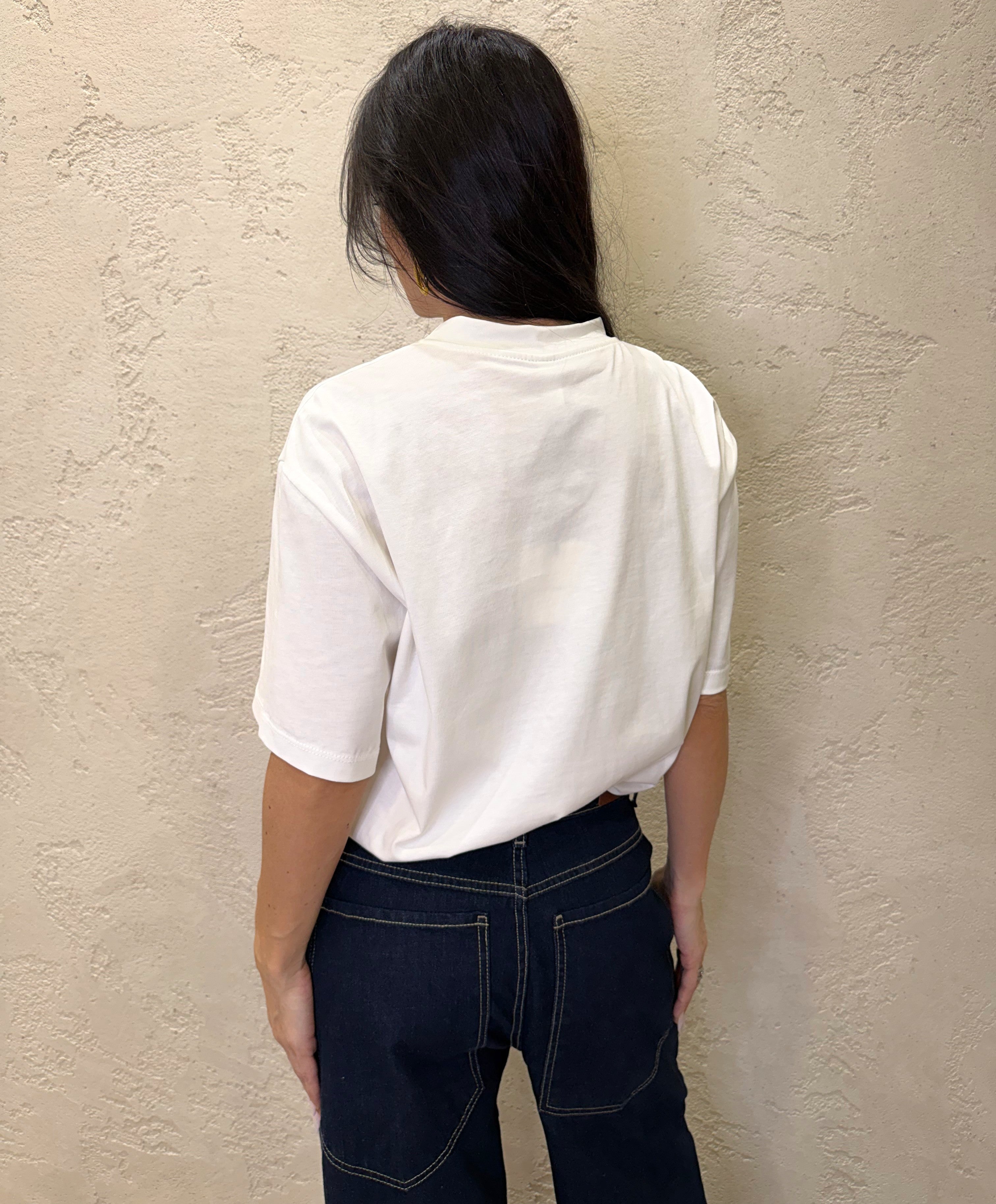 t-shirt a scatoletta con tasca pailettes PE260112 PANNA TENSIONE IN
