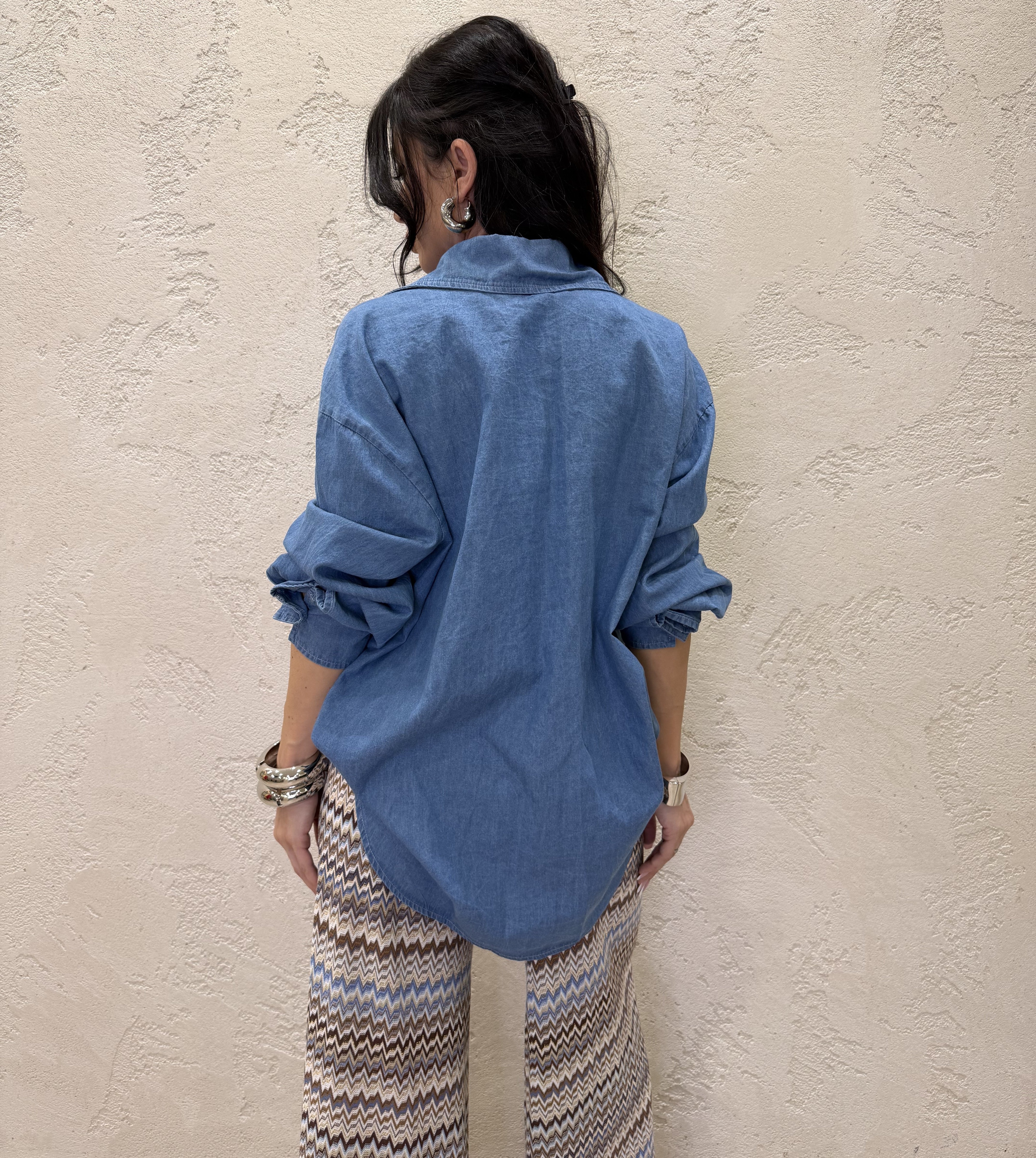 camicia maxi in tessuto chambary con tasca pailettes PE260153 JEANS TENSIONE IN