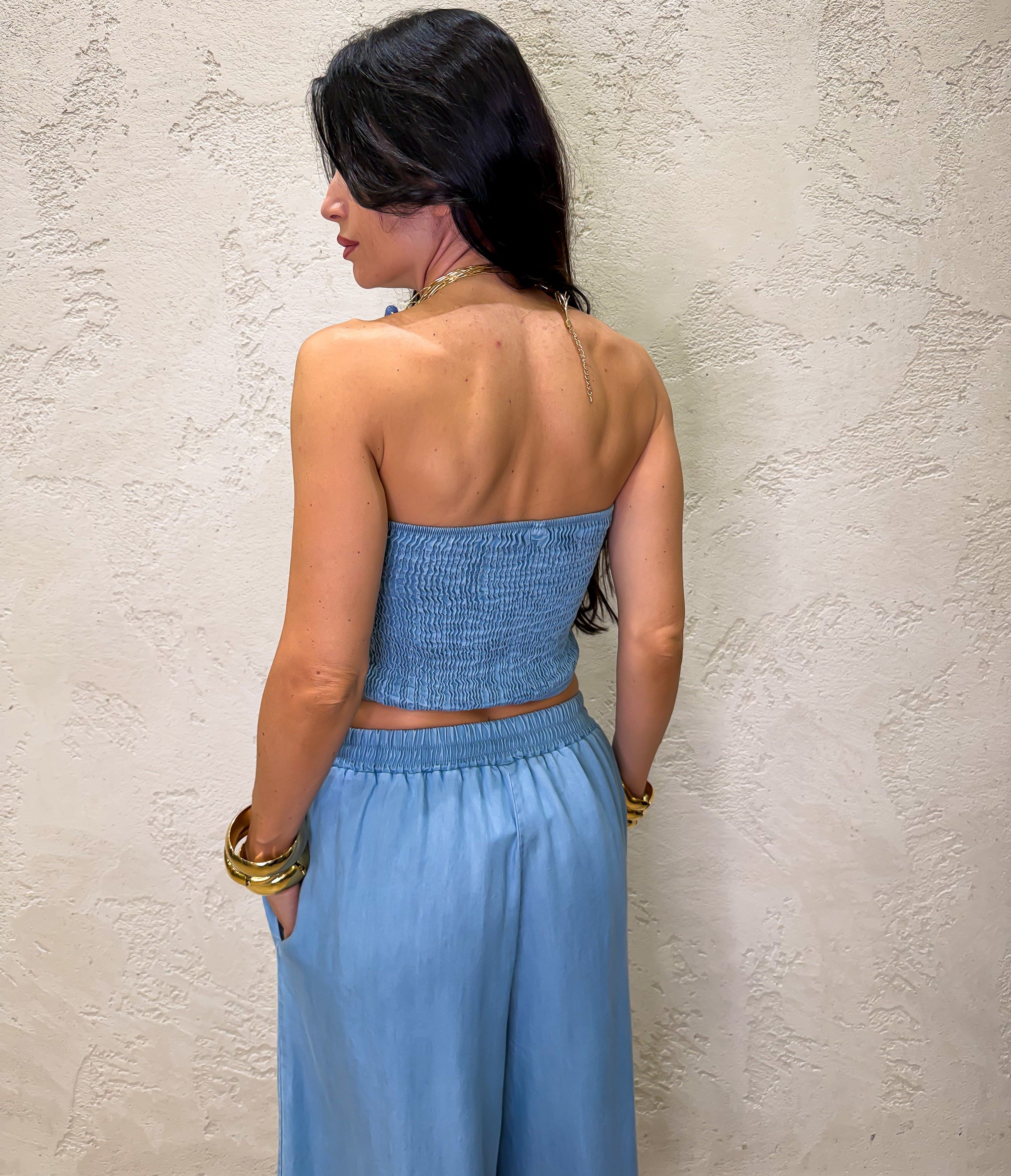 top a fascia in chambray leggero PE260341 AZZURRO TENSIONE IN