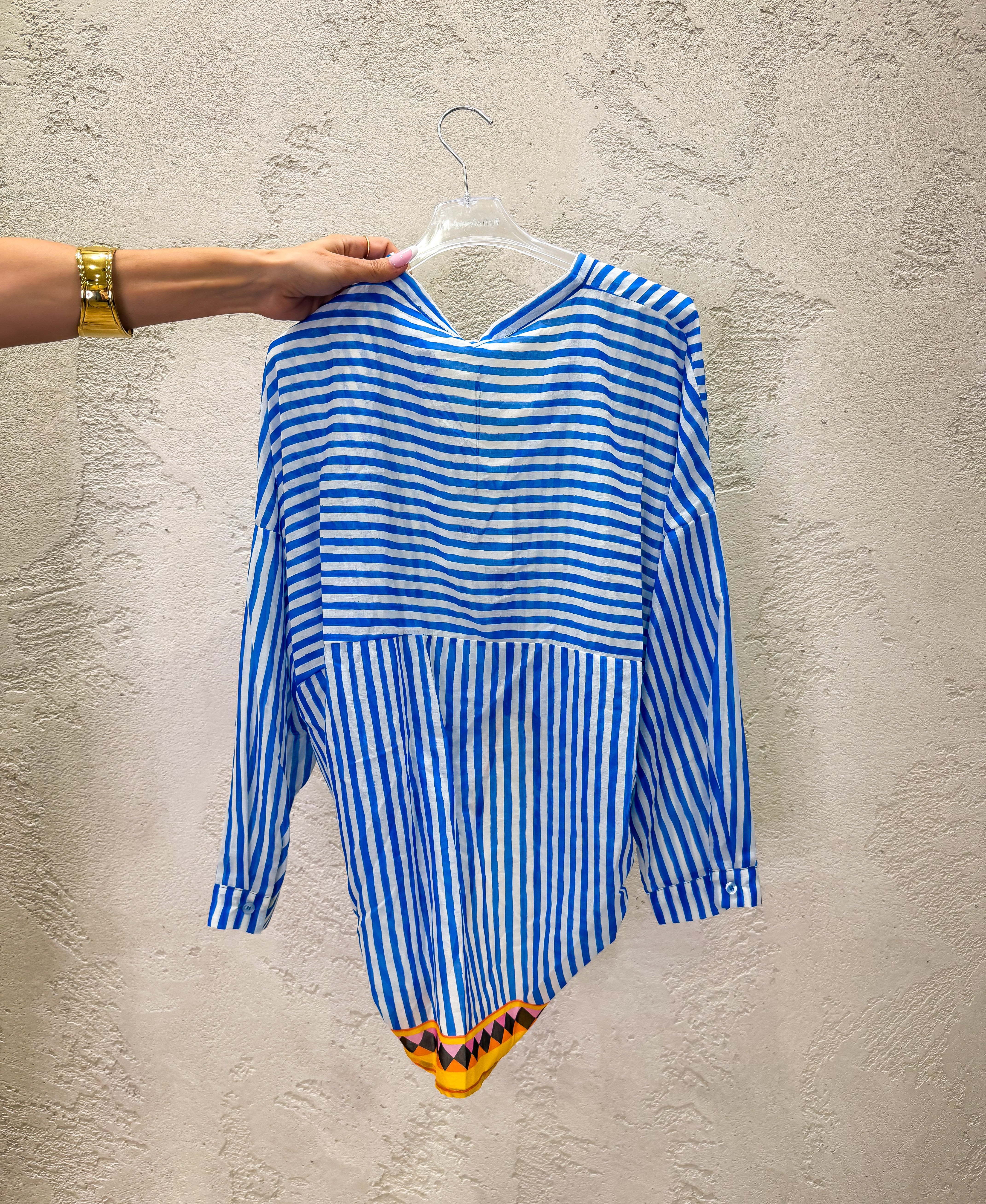 camicia in mussola a righe PE260374 BLUELETTRICO/BIANCO TENSIONE IN