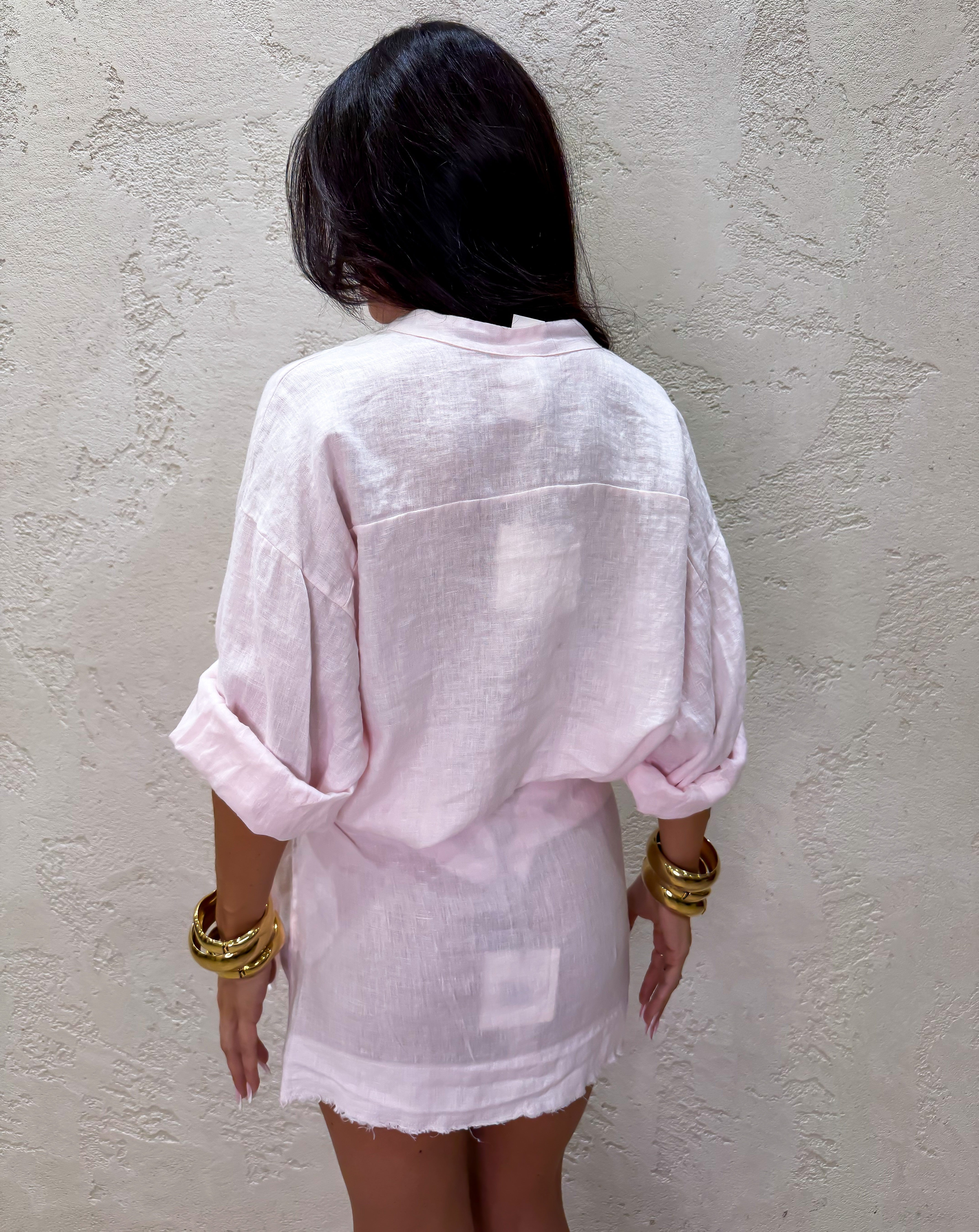 camicia in 100% lino collo coreana S26CD54 ROSA TENSIONE IN