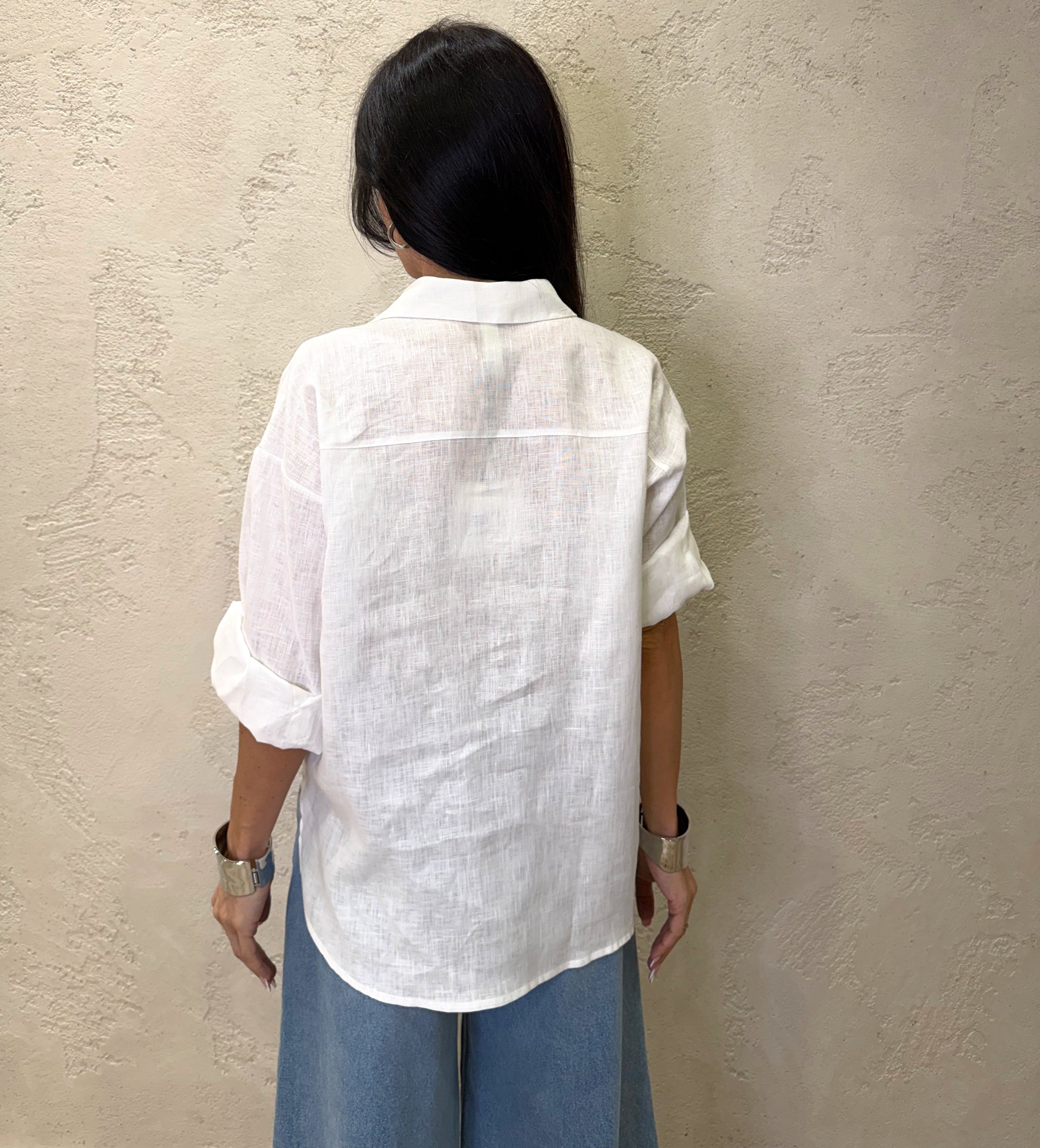 camicia in 100% lino con tasca paillettes S26CE15 BIANCO TENSIONE IN
