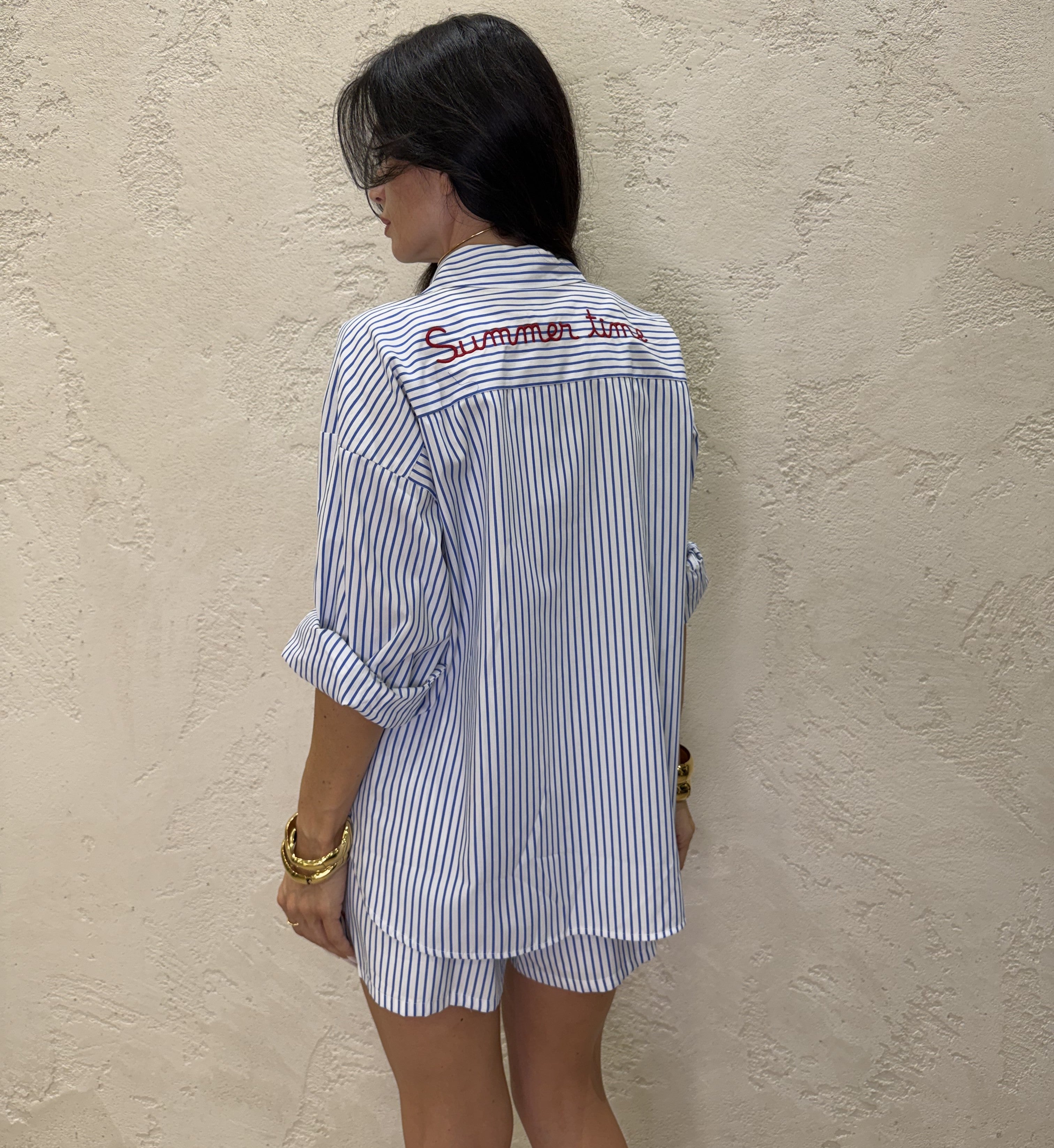 camicia gessata "summer time" S26CJ28 BIANCO/BLU TENSIONE IN