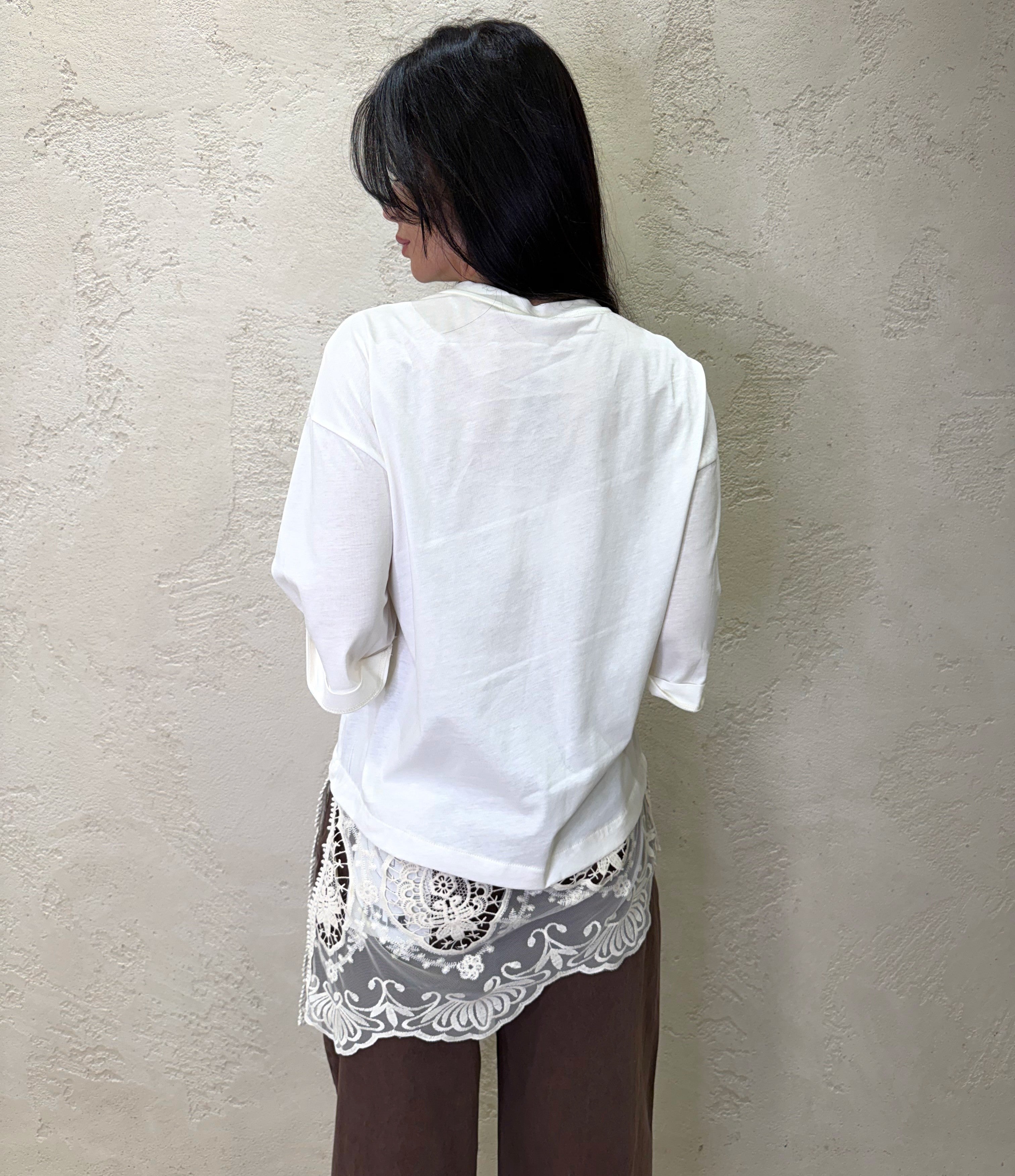 t-shirt ampia in doppio tessuto S26M638 LATTE TENSIONE IN