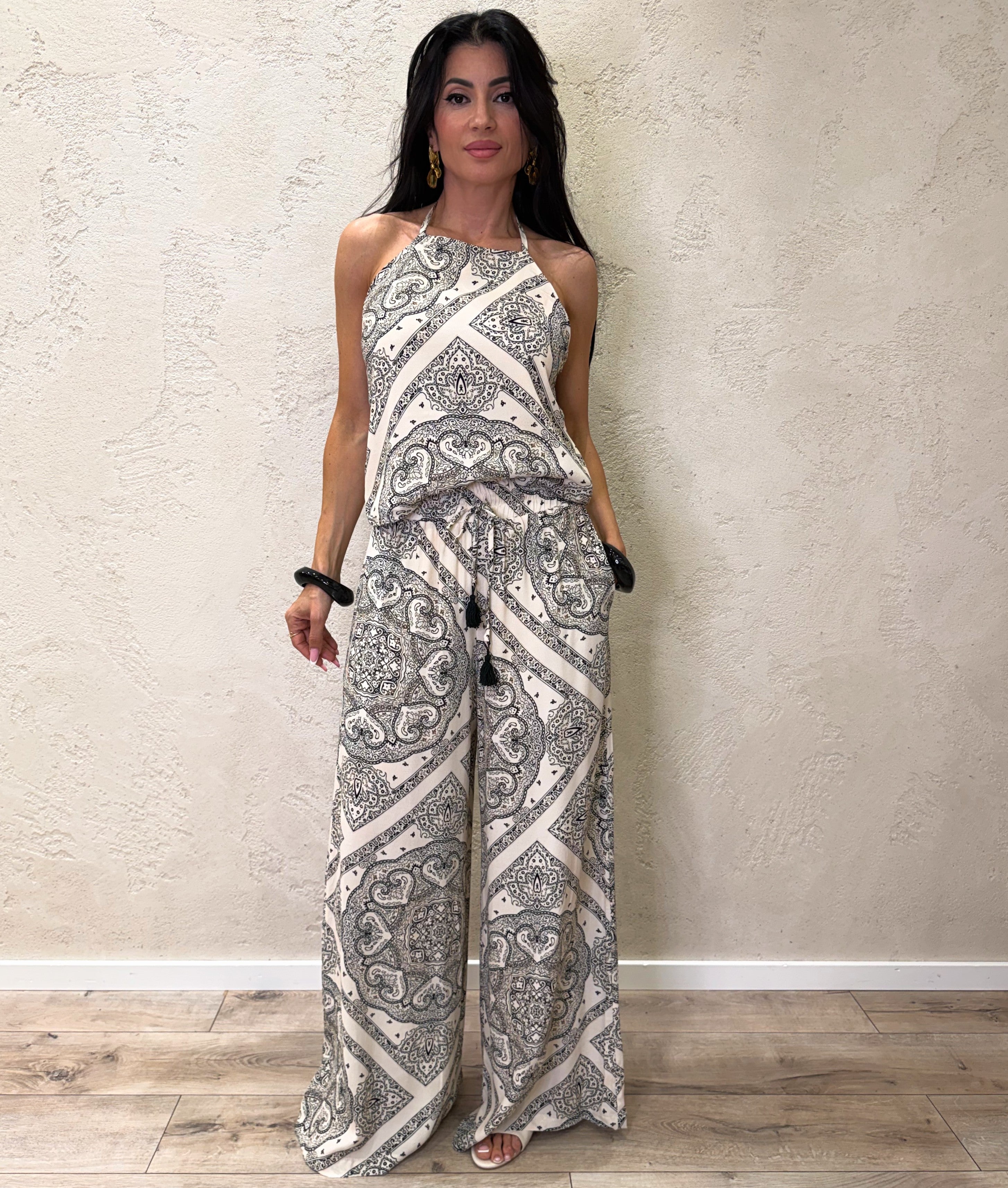 pantalone a palazzo in viscosa fantasia bandana S26PH25 NATURALE TENSIONE IN