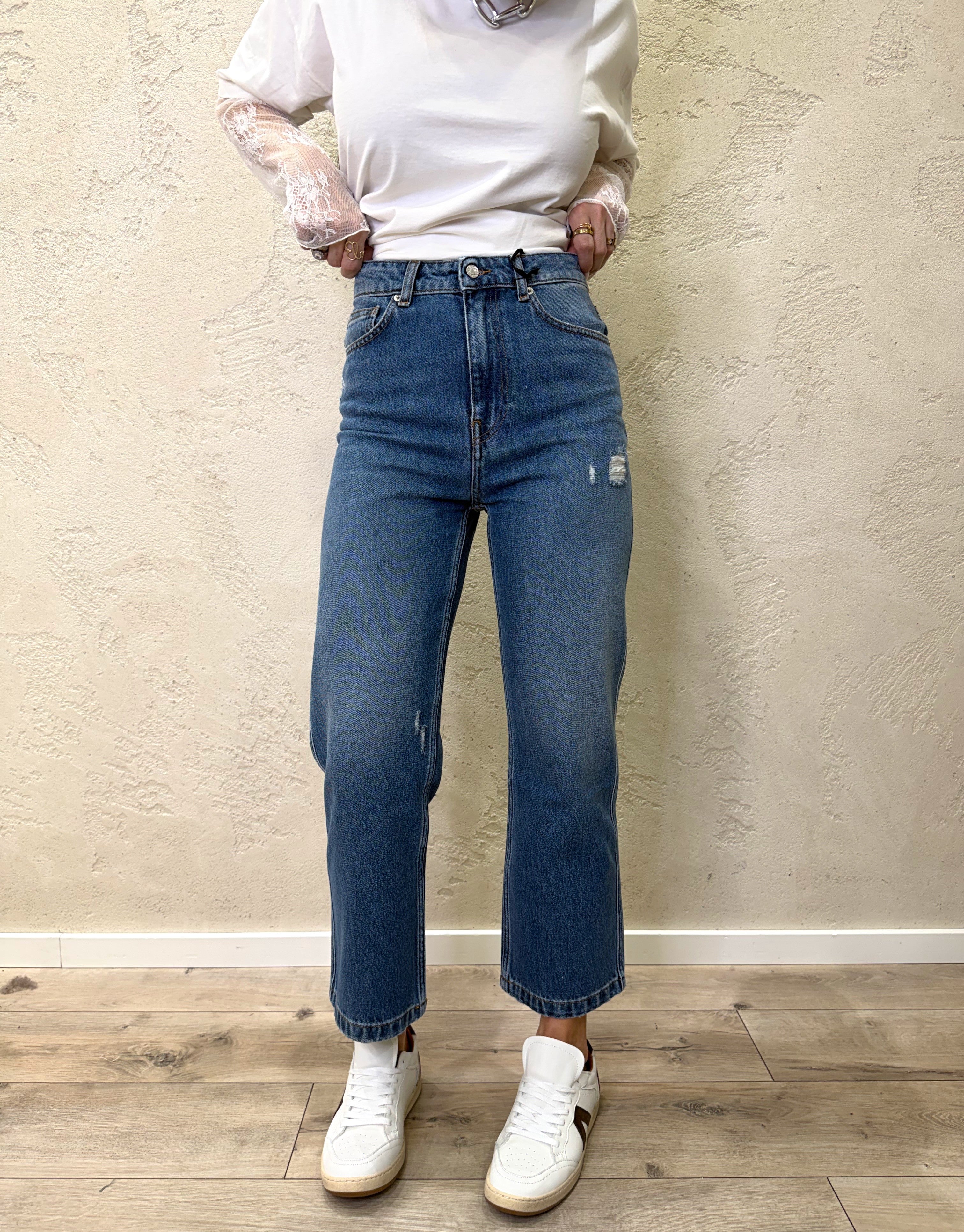 jeans in tela ferma modello kate a gamba dritta con rotture DAB5128 DENIM VICOLO