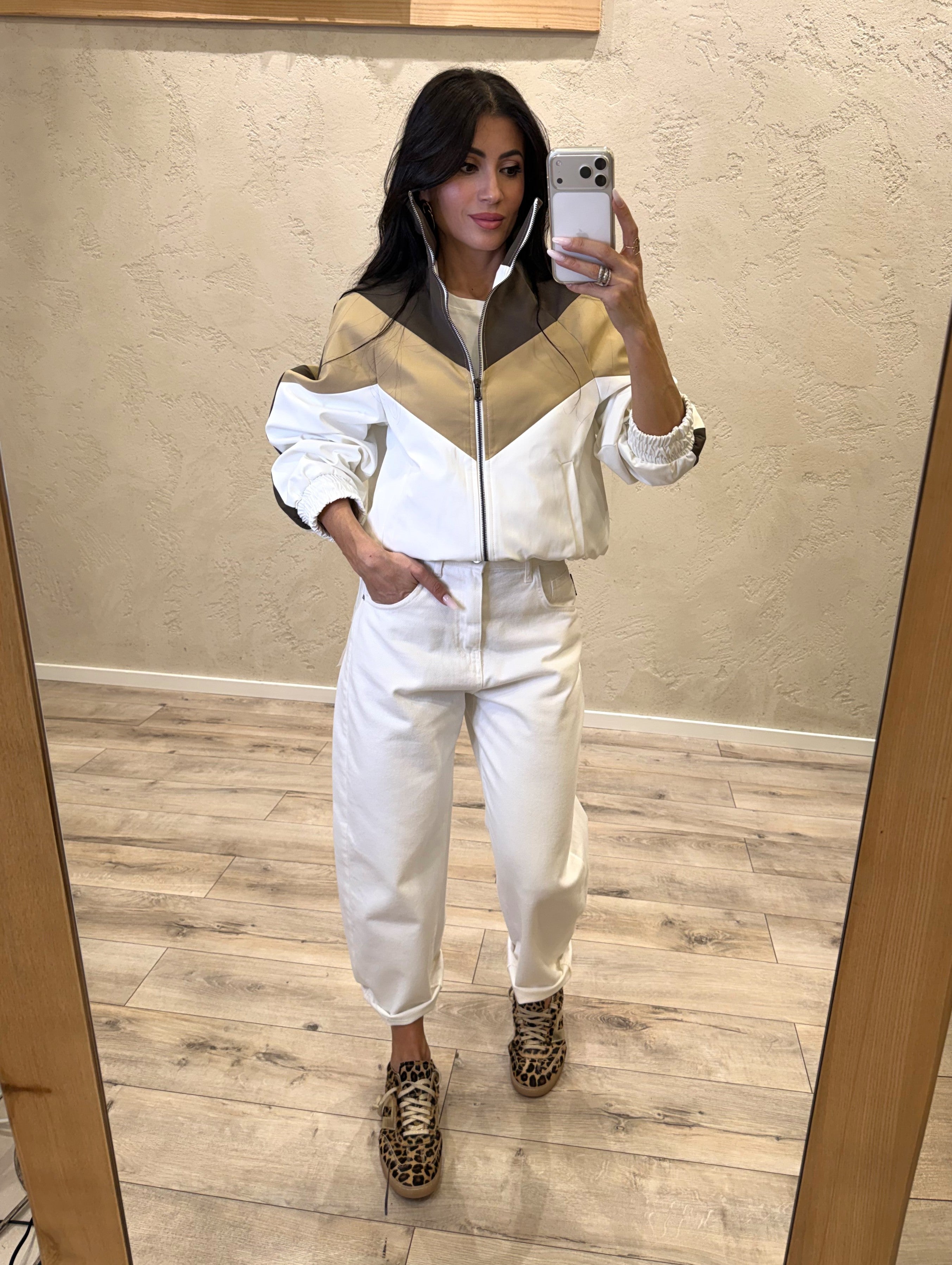 bomber tricolore in tessuto tecnico TAB1380 PANNA/BEIGE/MORO VICOLO