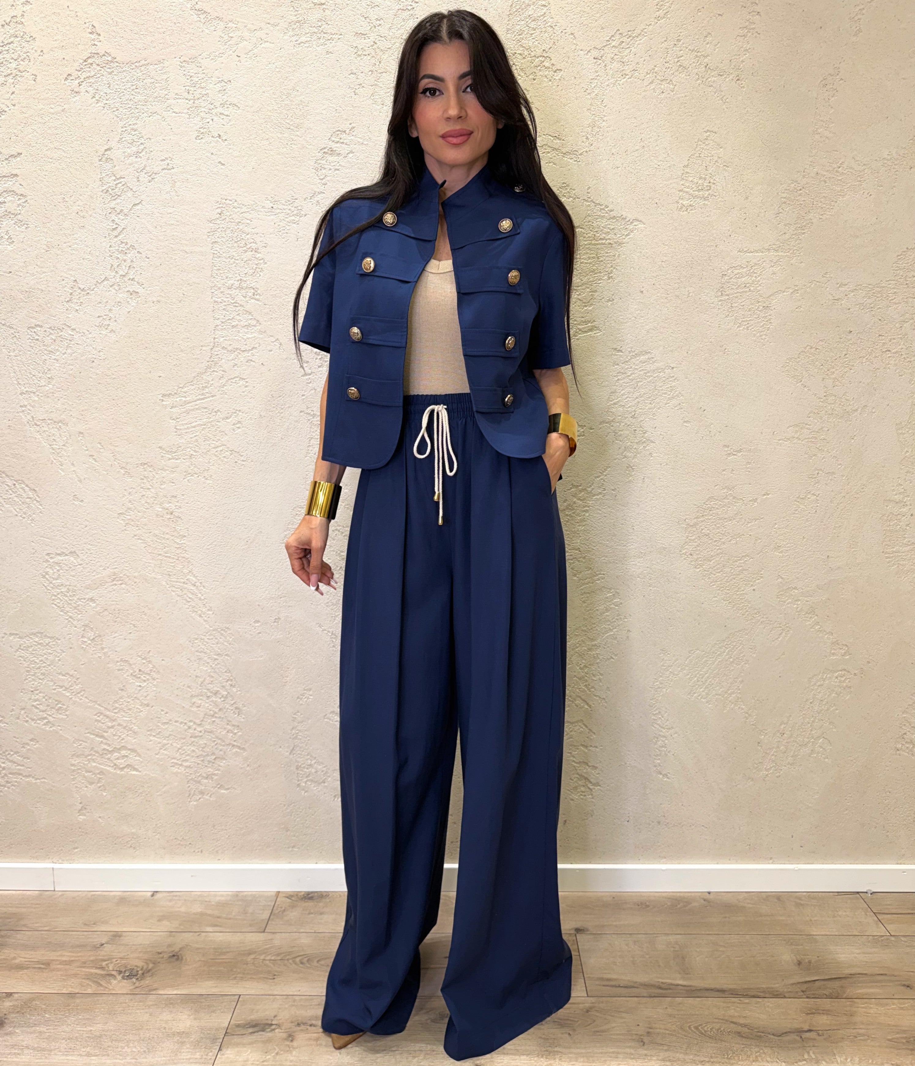 giacca napoleone a maniche corte misto lino TAB2050 BLU VICOLO
