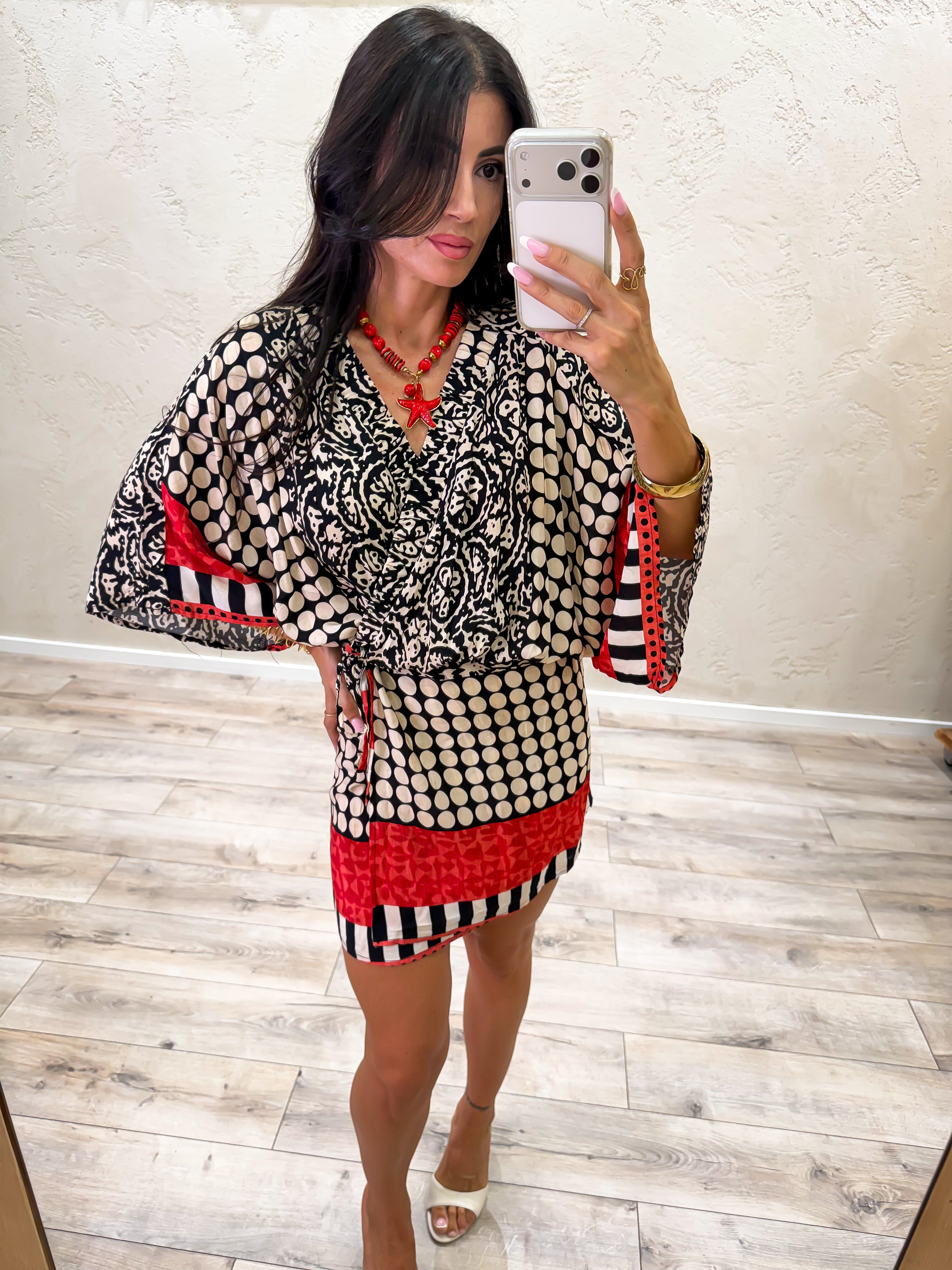 abito mini a kimono in fantasia TAB3011 FANTASIA VICOLO