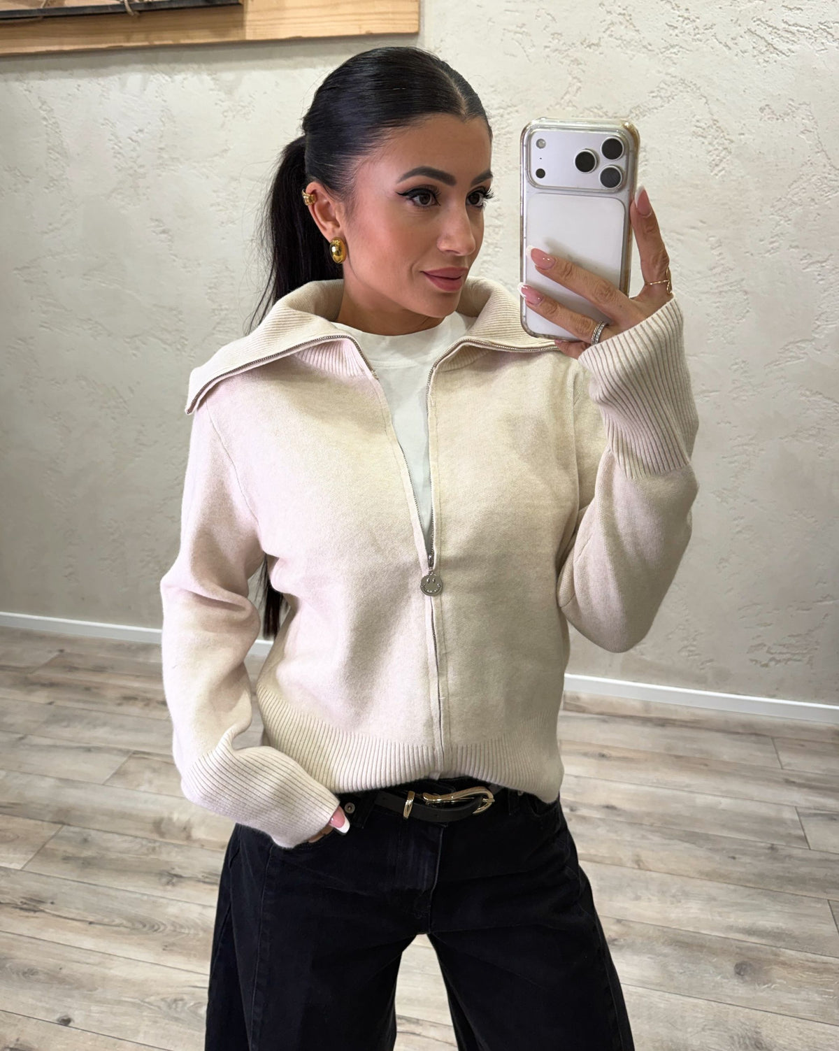 Pullover "Smile" con zip e collo alto