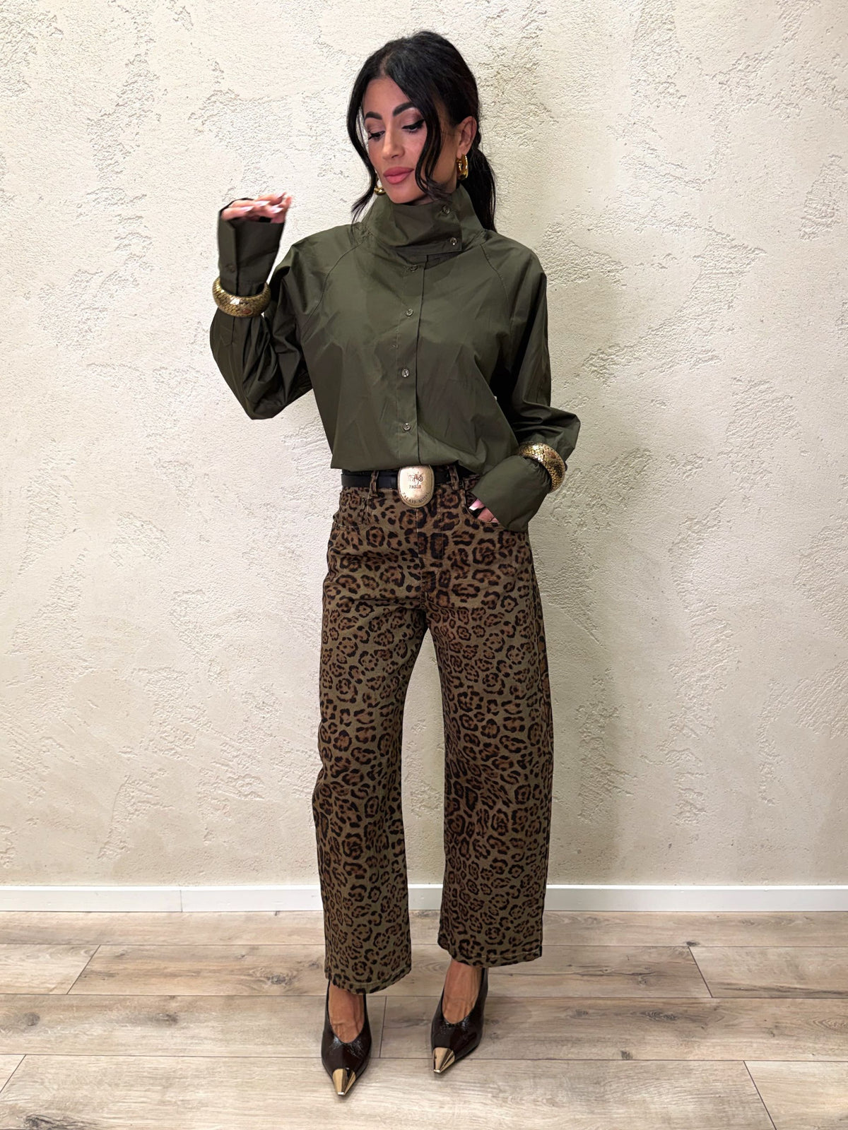 Pantalone barrel fit maculato
