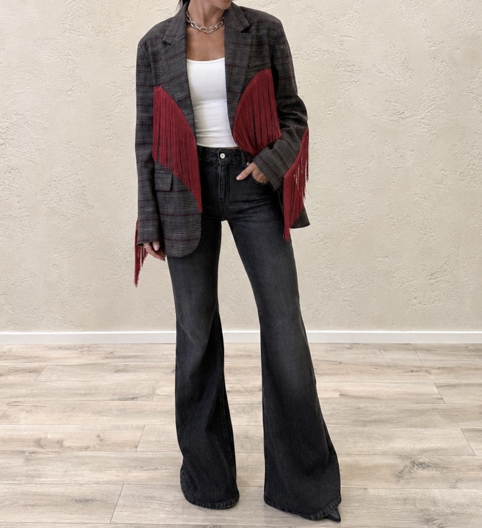 Blazer "Dakota" principe di galles con frange