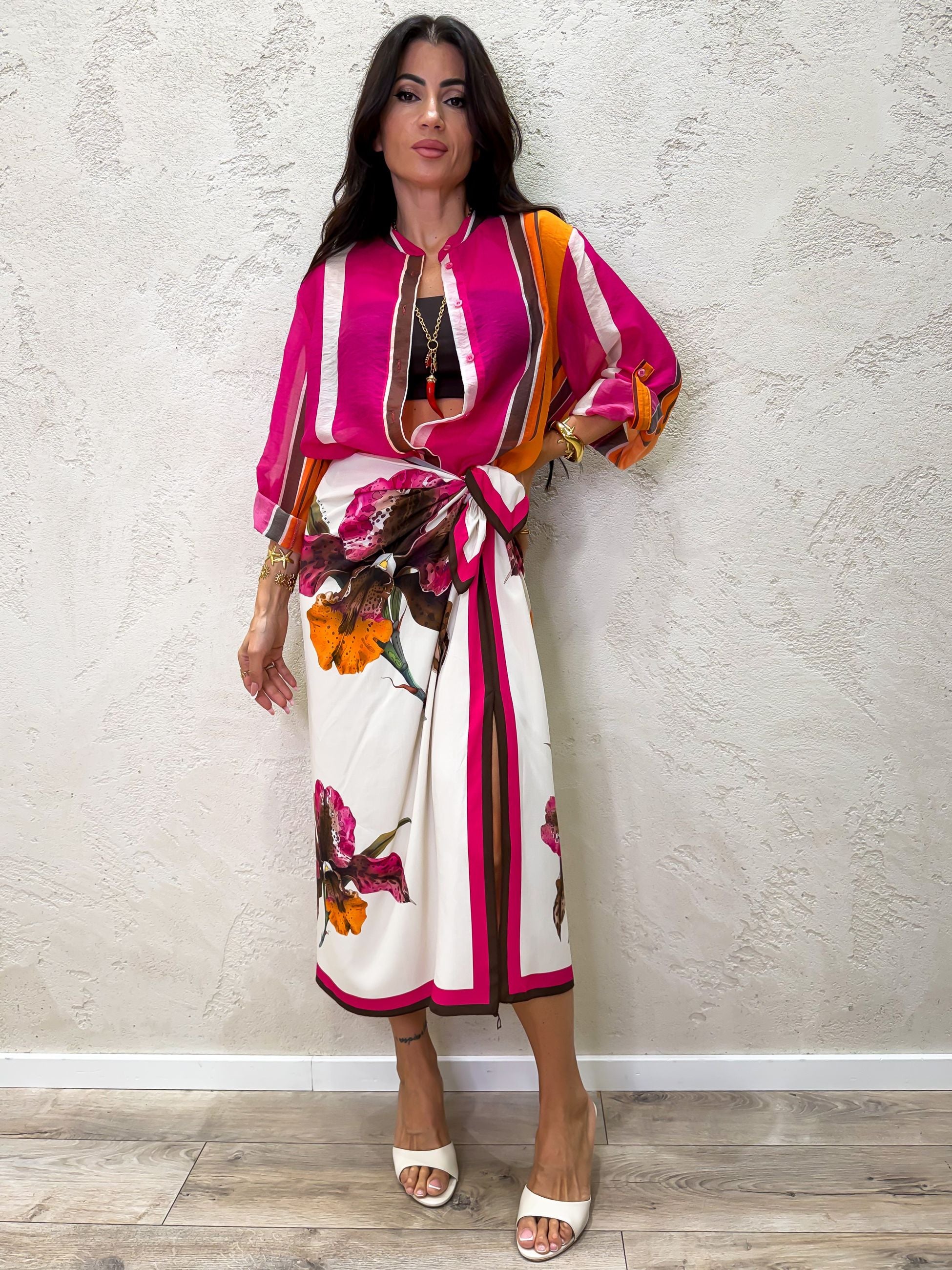 Gonna midi pareo a foulard Fiore d'Oriente