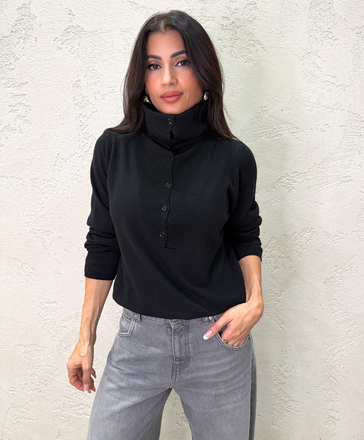 Pullover polo in misto lana e cashmere