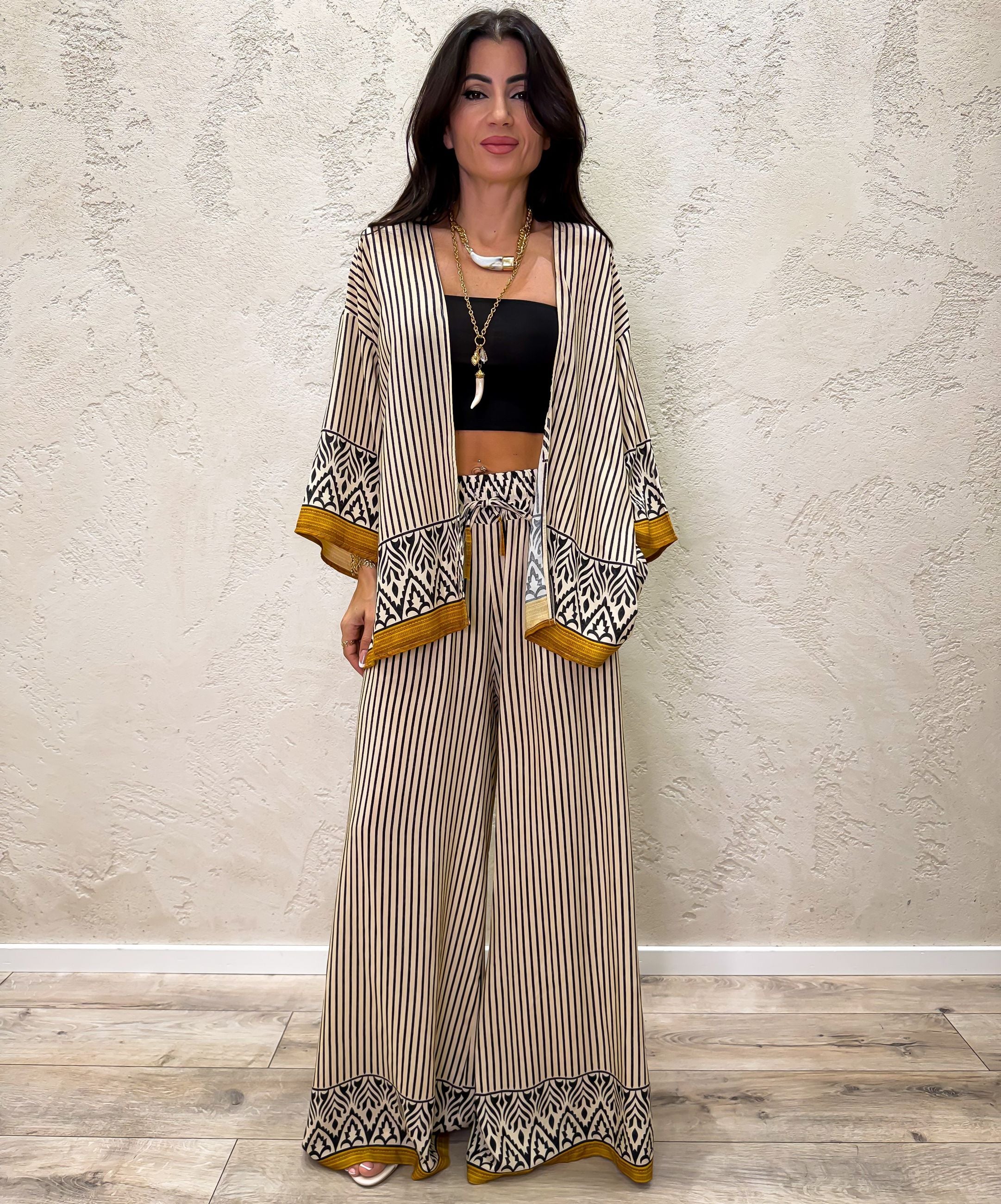 kimono aperto in viscosa fantasia a righe