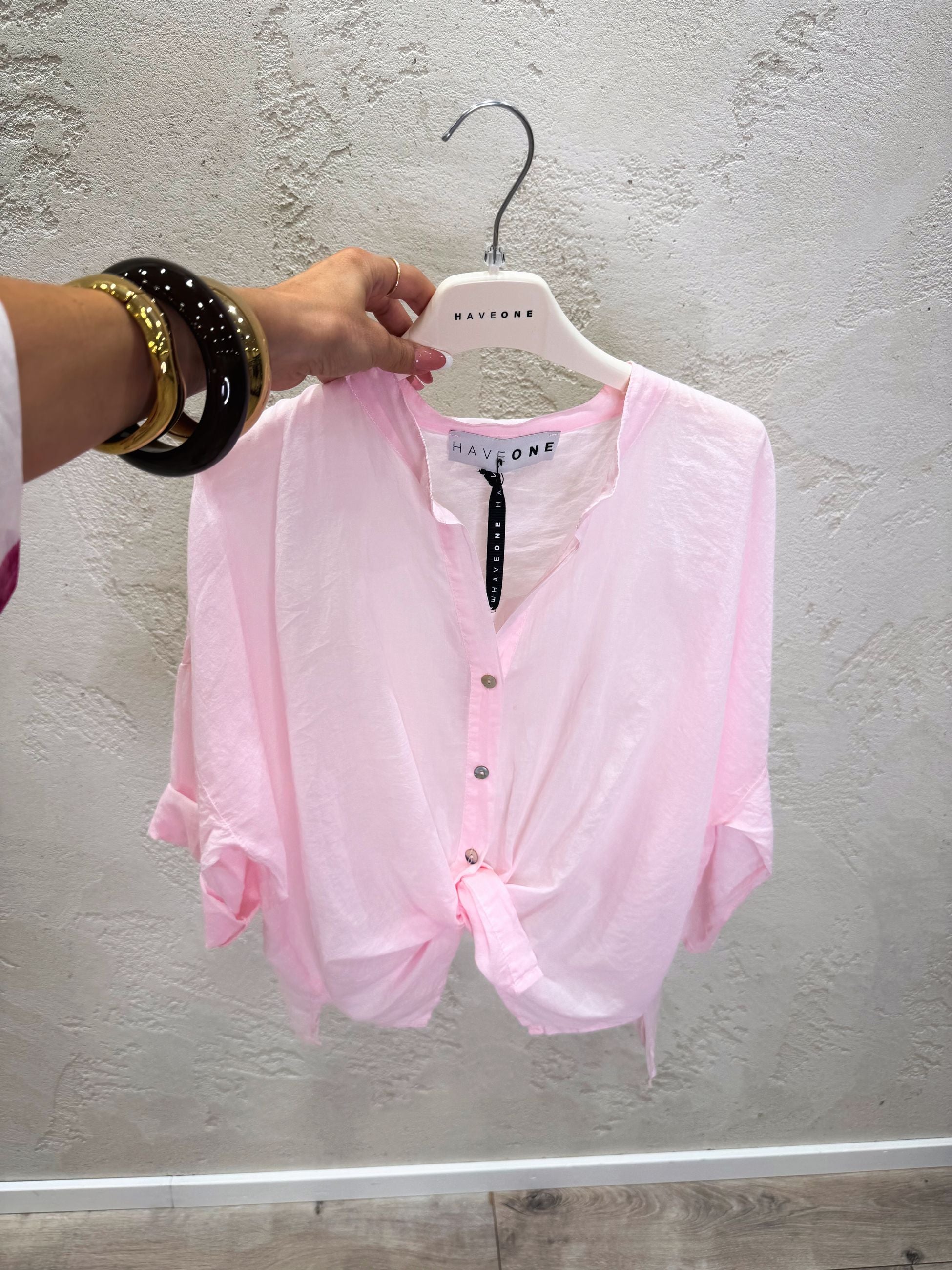 camicia in mussola con collo alla coreana