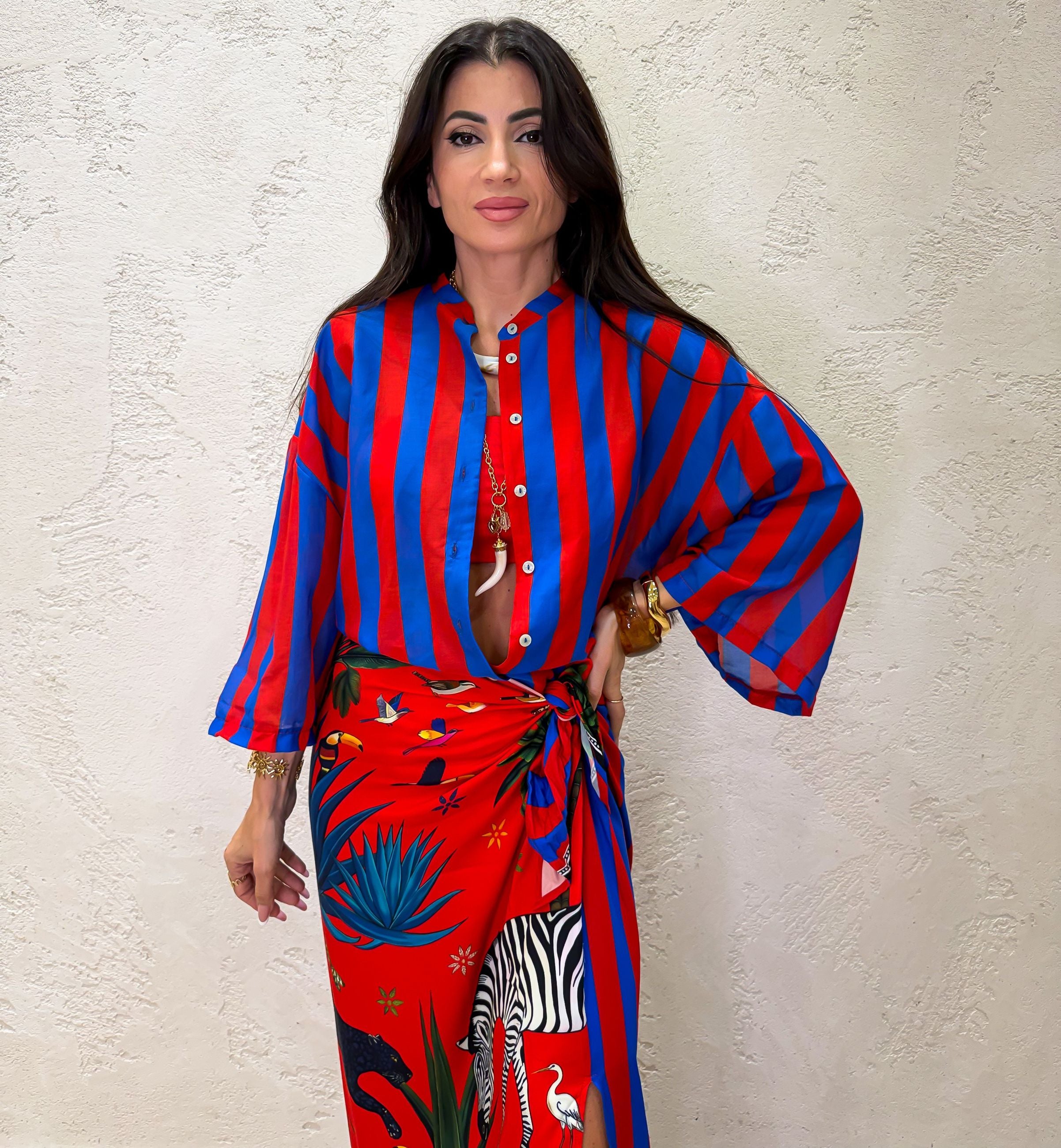 camicia a righe larghe misto seta
