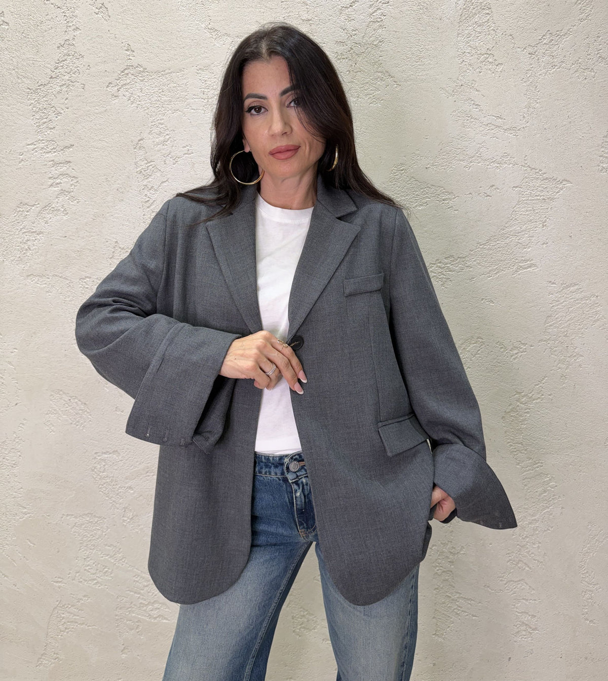 Blazer over con risvolto su manica