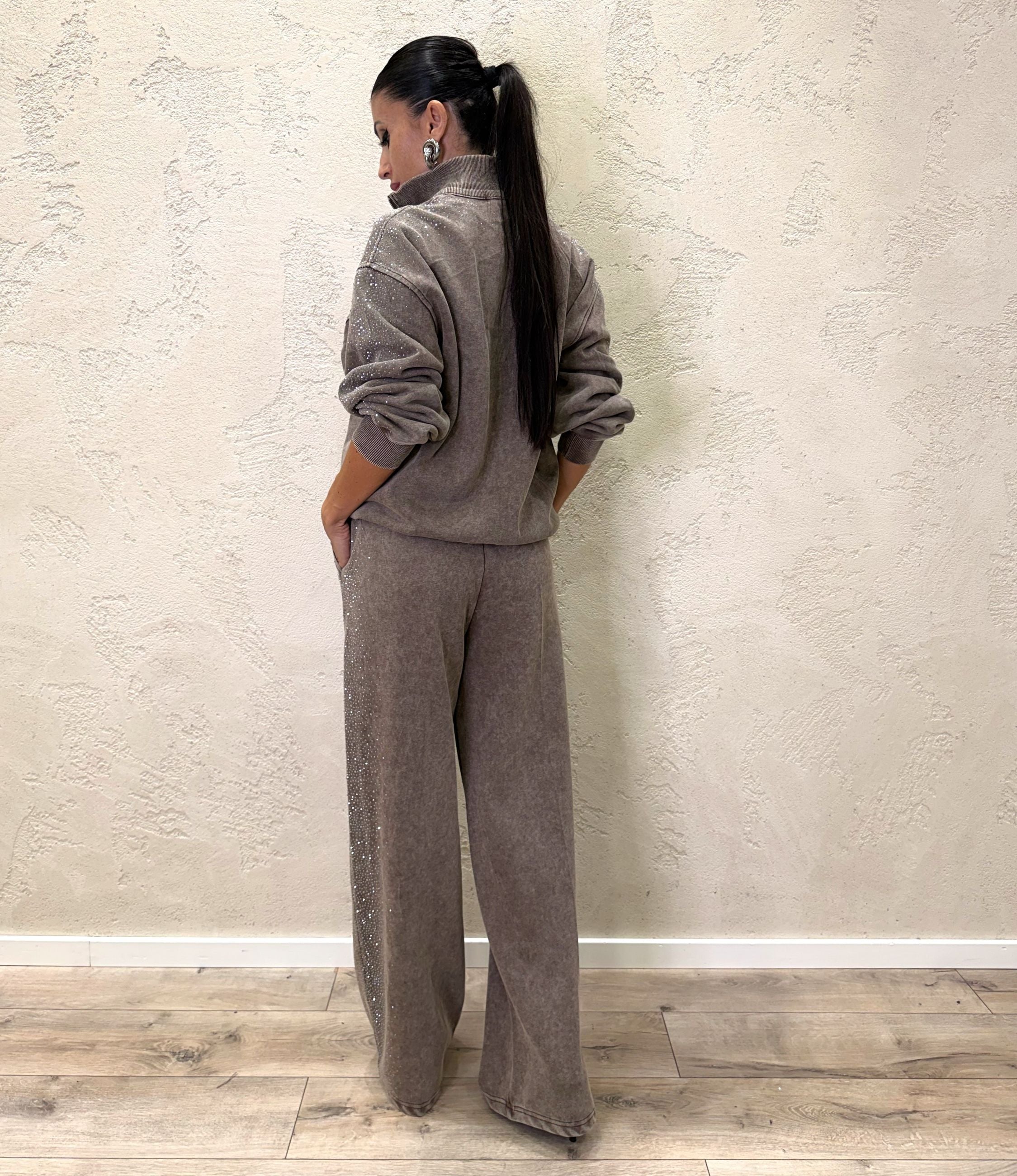 Felpa Dusty Shine mezza zip con strass