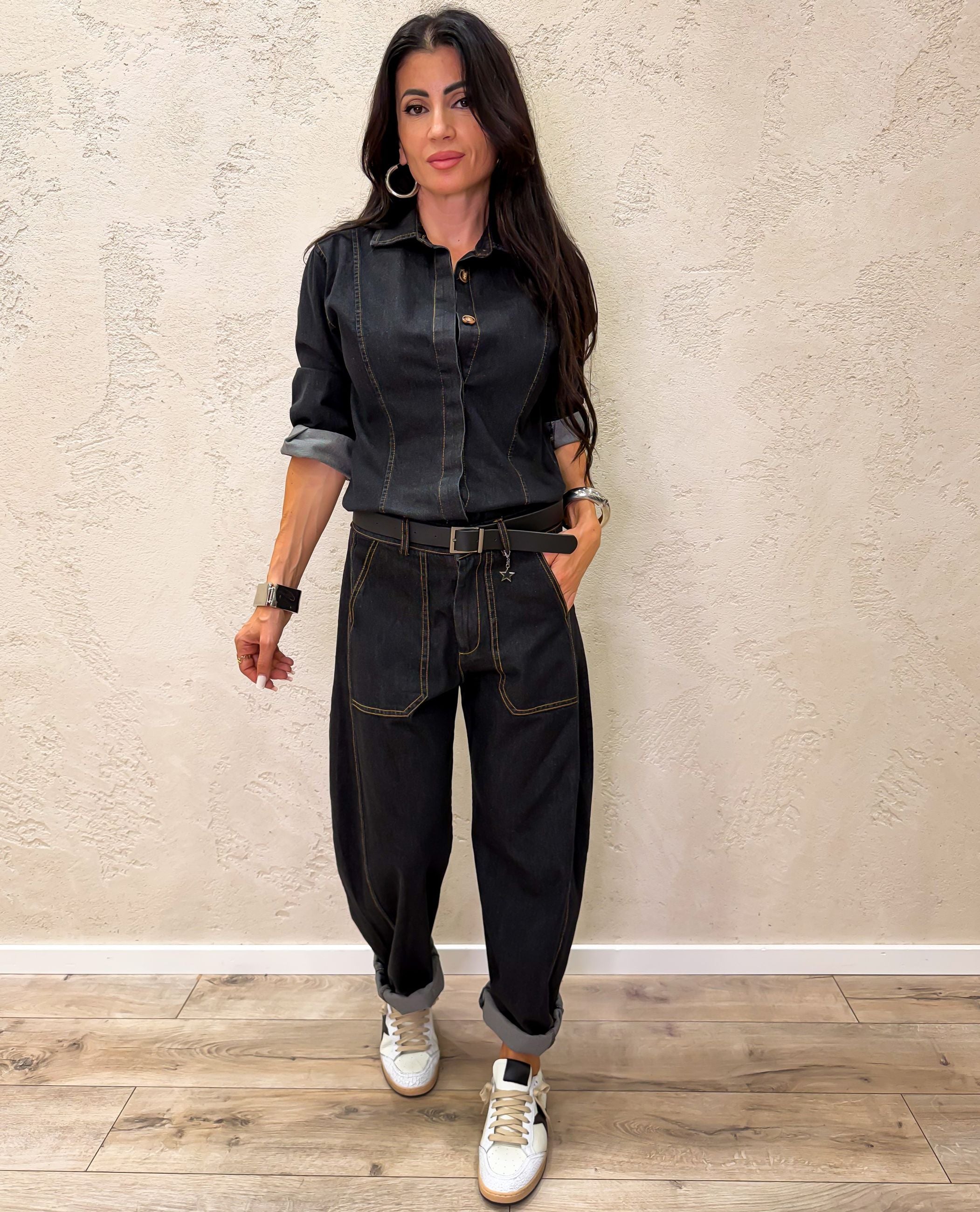 Camicia in denim con cuciture a contrasto