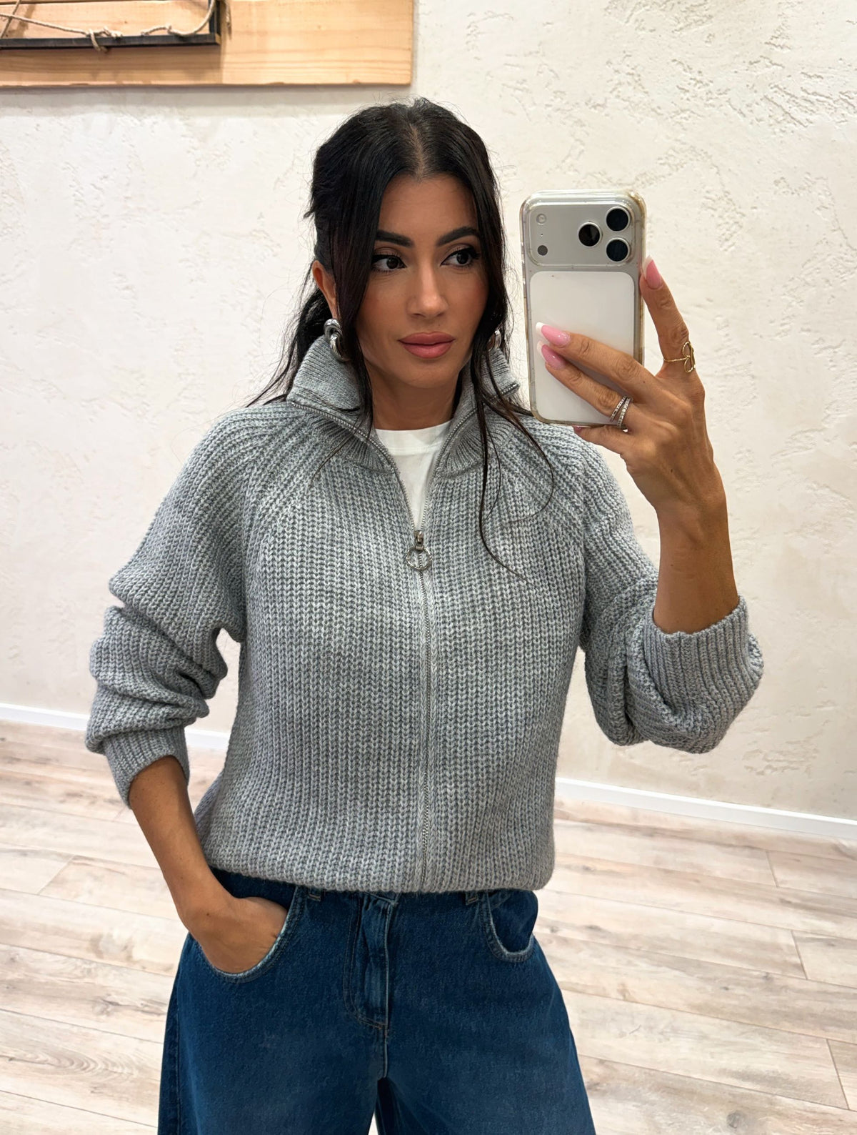 Cardigan in misto lana e alpaca con zip