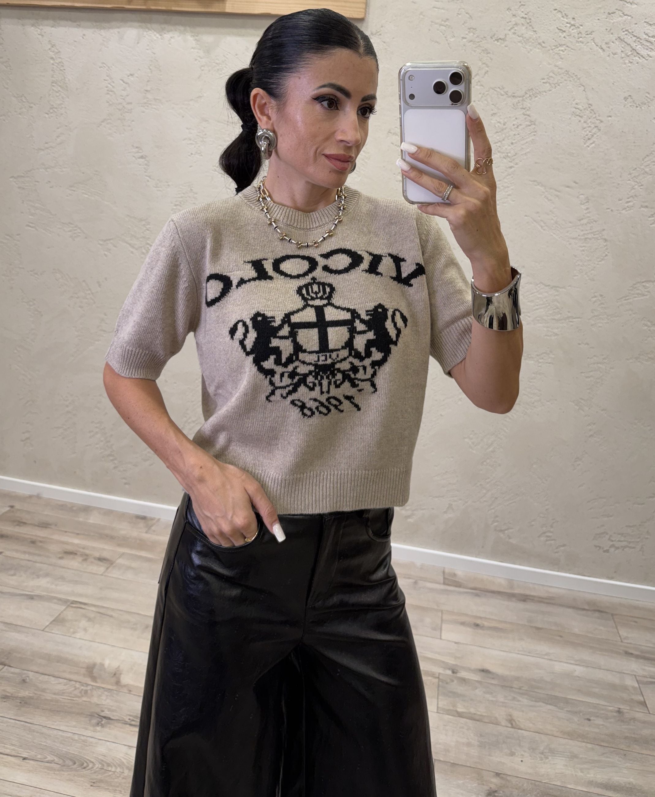 Pullover crop a manica corta