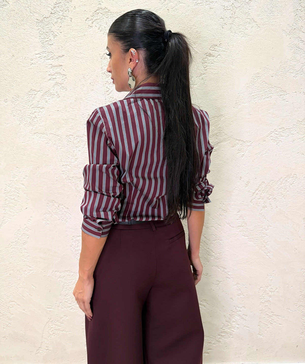 Camicia gessata multiriga in cotone elasticizzato