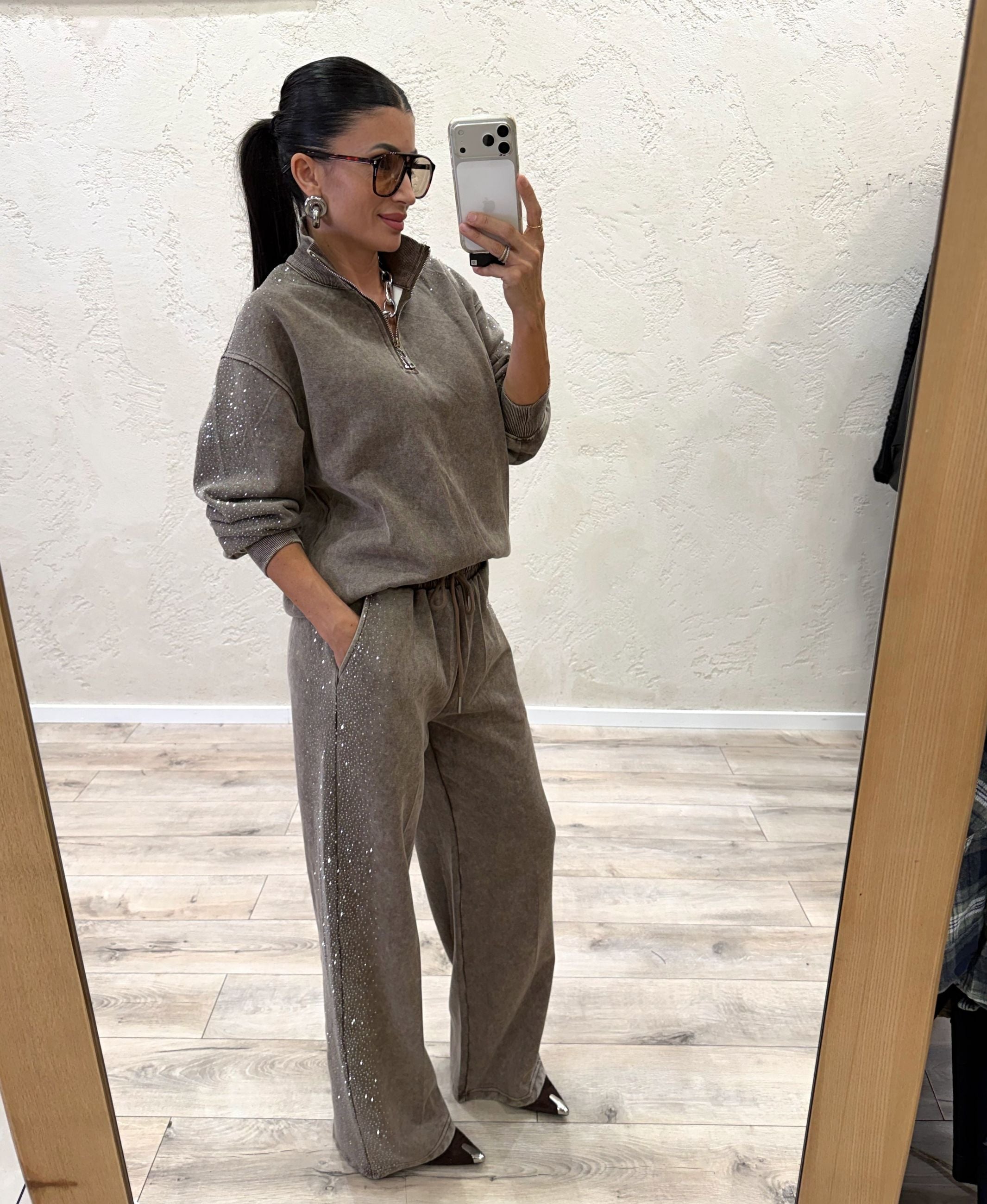 Felpa Dusty Shine mezza zip con strass