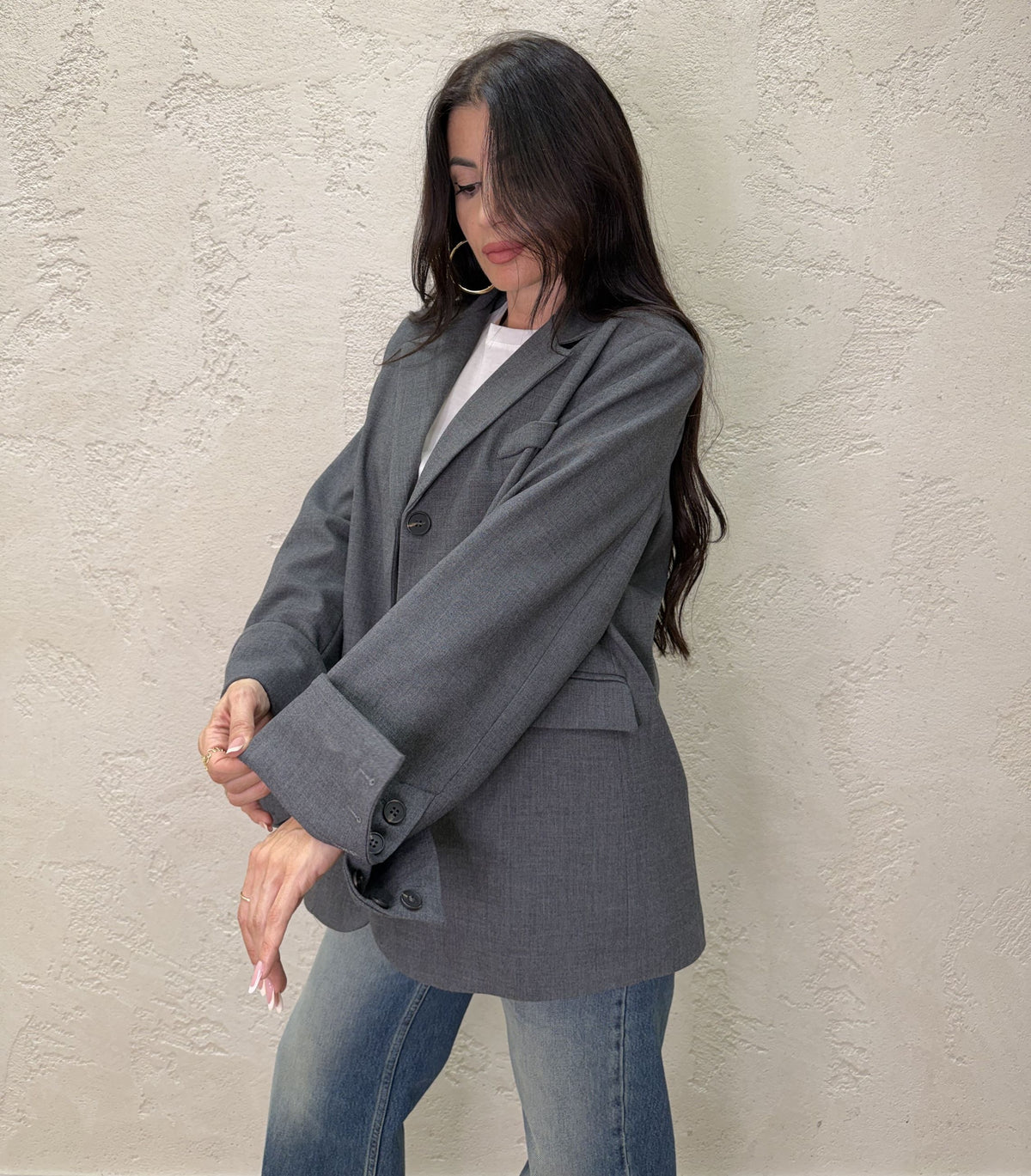 Blazer over con risvolto su manica