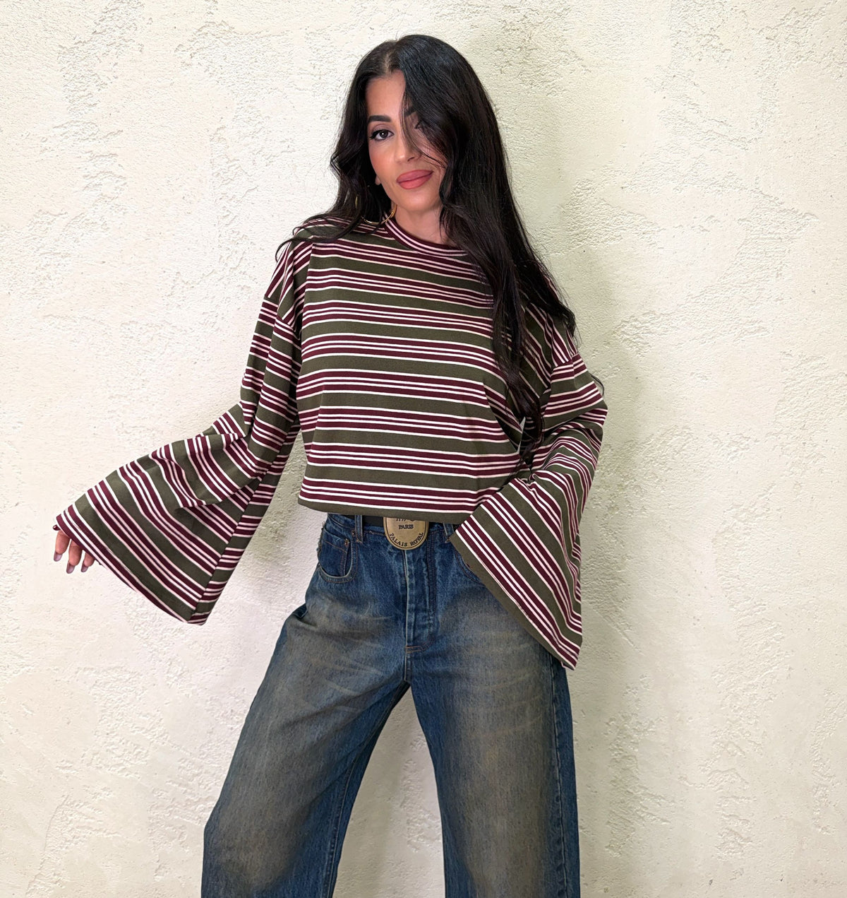 Maglia over a righe con maniche ampie