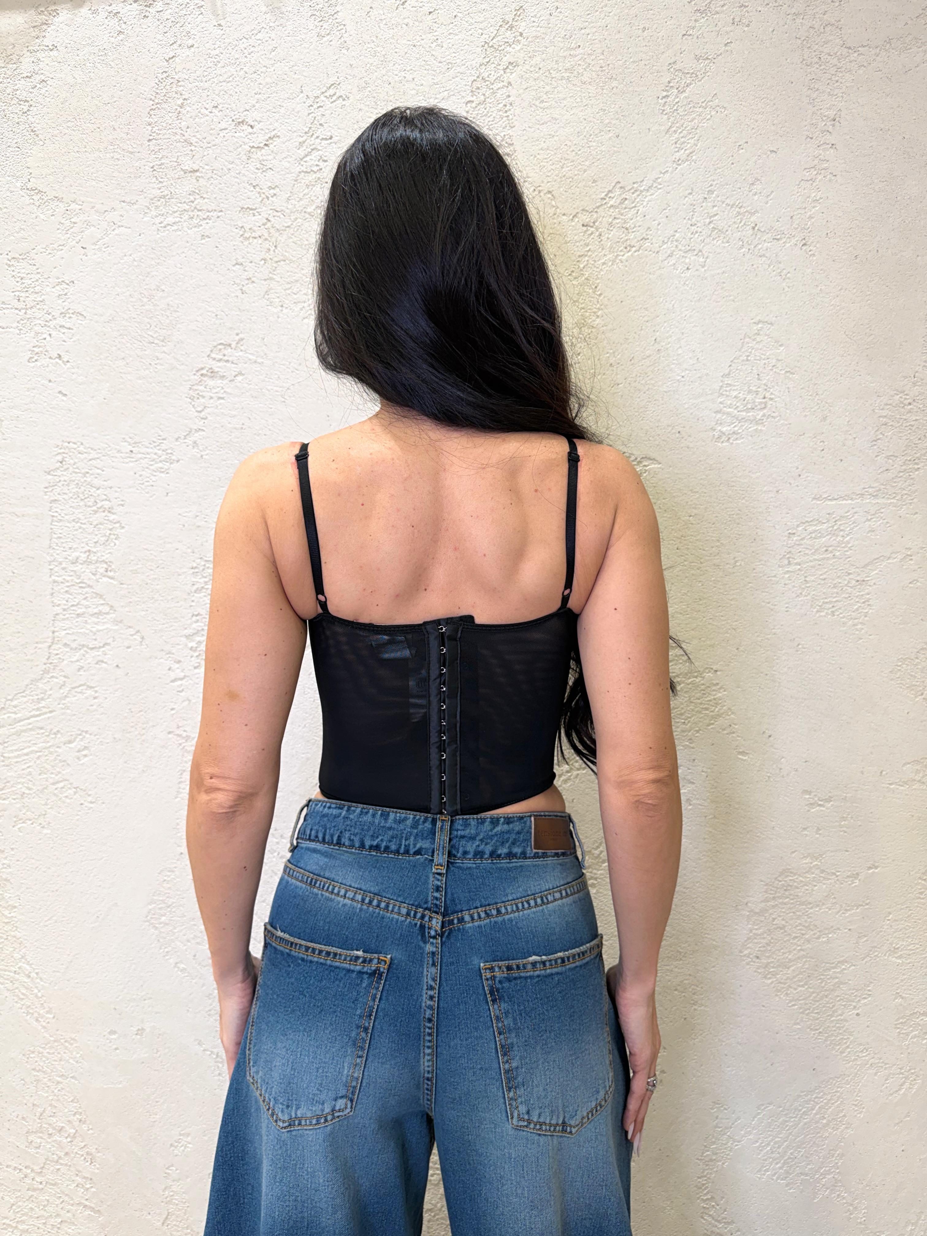 corpetto in pizzo con strass TAB1405 NERO VICOLO