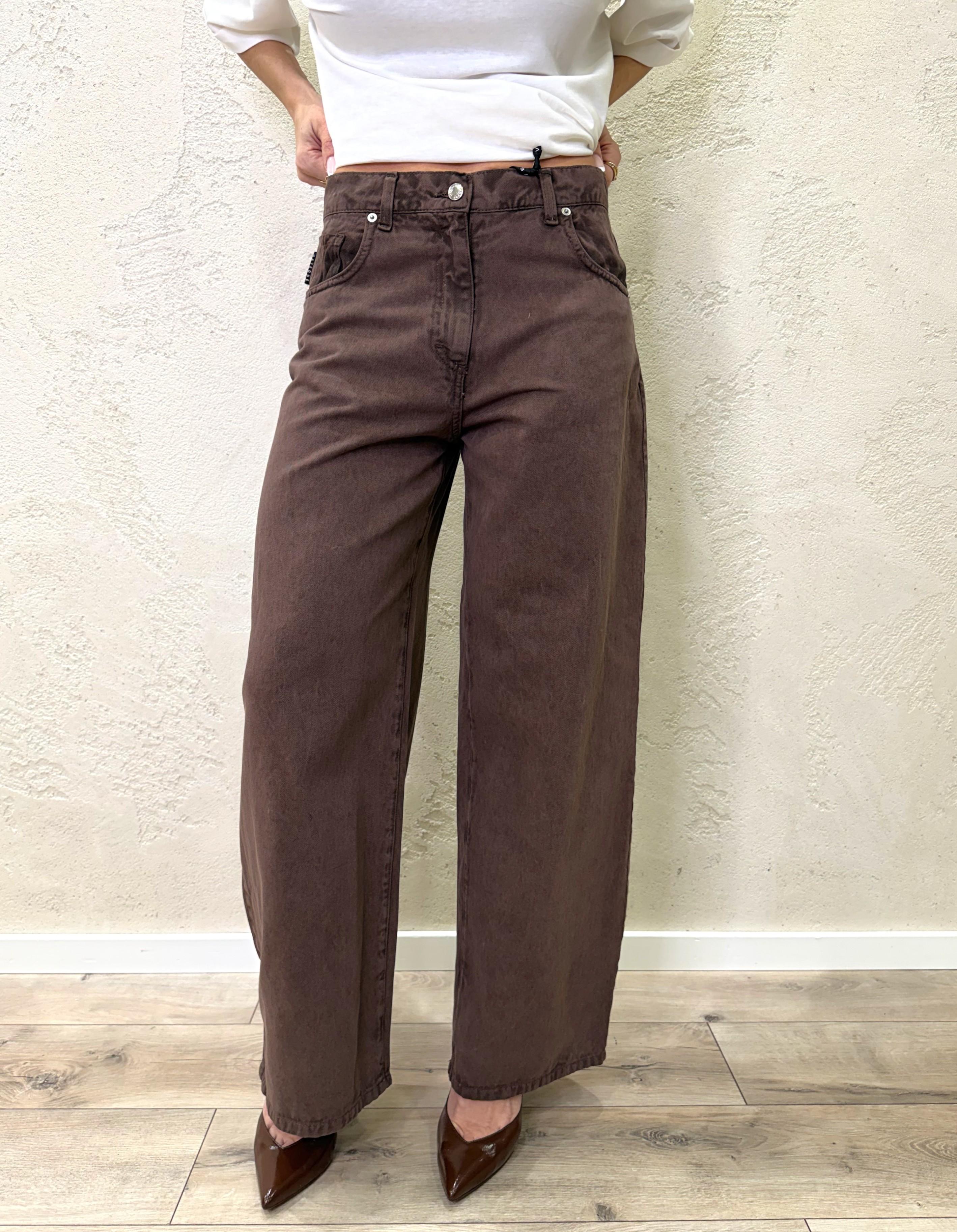jeans modello bella wide leg in tela ferma PLS-Q030 MORO HAVEONE